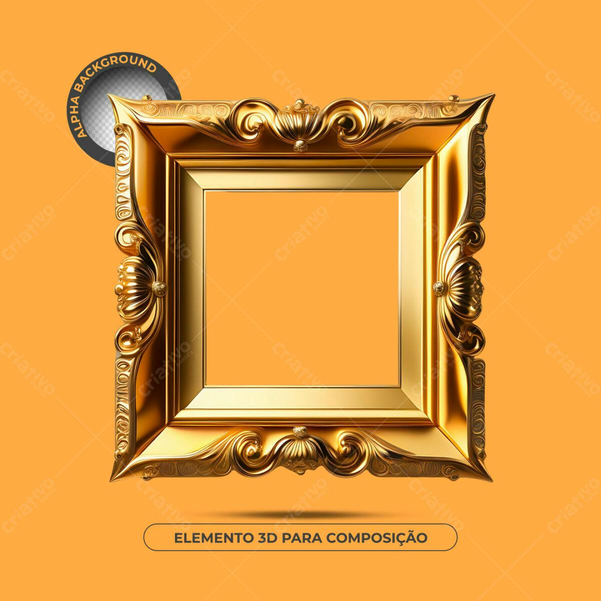 Moldura Dourada 3D para Composição PSD Editável