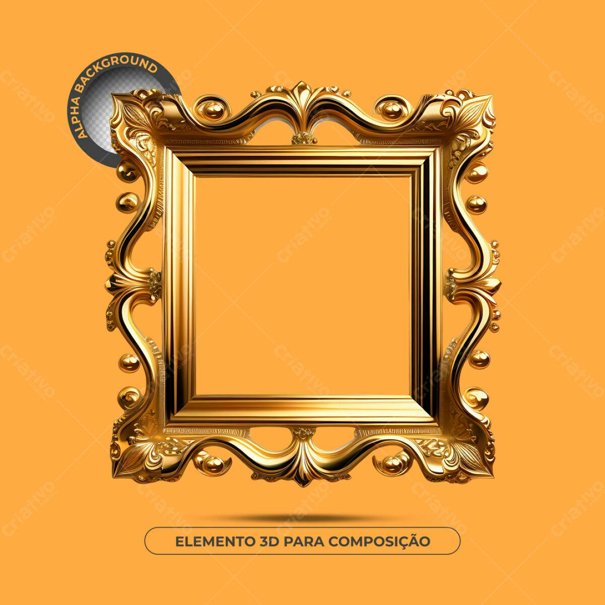 Moldura Dourada 3D para Design PSD Editável
