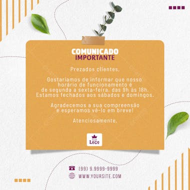 Comunicado importante social media