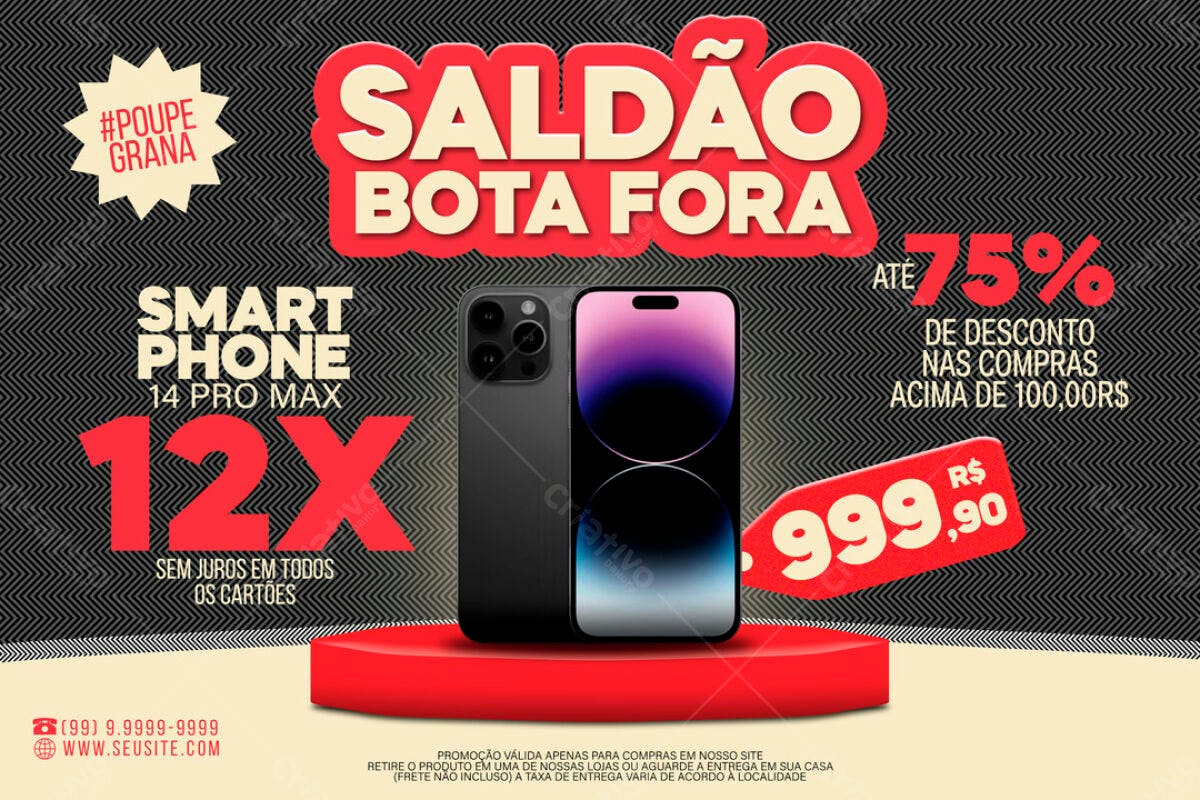 Flyer Saldão Bota Fora iPhone 14 Pro Max PSD Editável