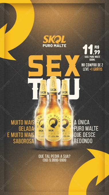 Skol puro malte sextou flyer adaptado feed e history 1080x 1920 e 1080x 1350