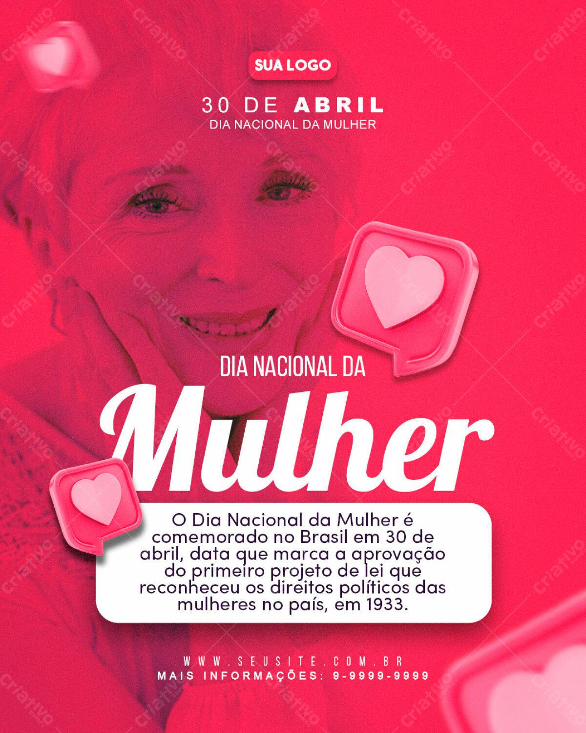 Flyer Dia Nacional da Mulher PSD Editável