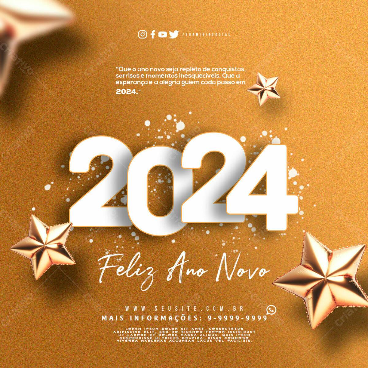 Flyer Feliz Ano Novo 2024 PSD Editável