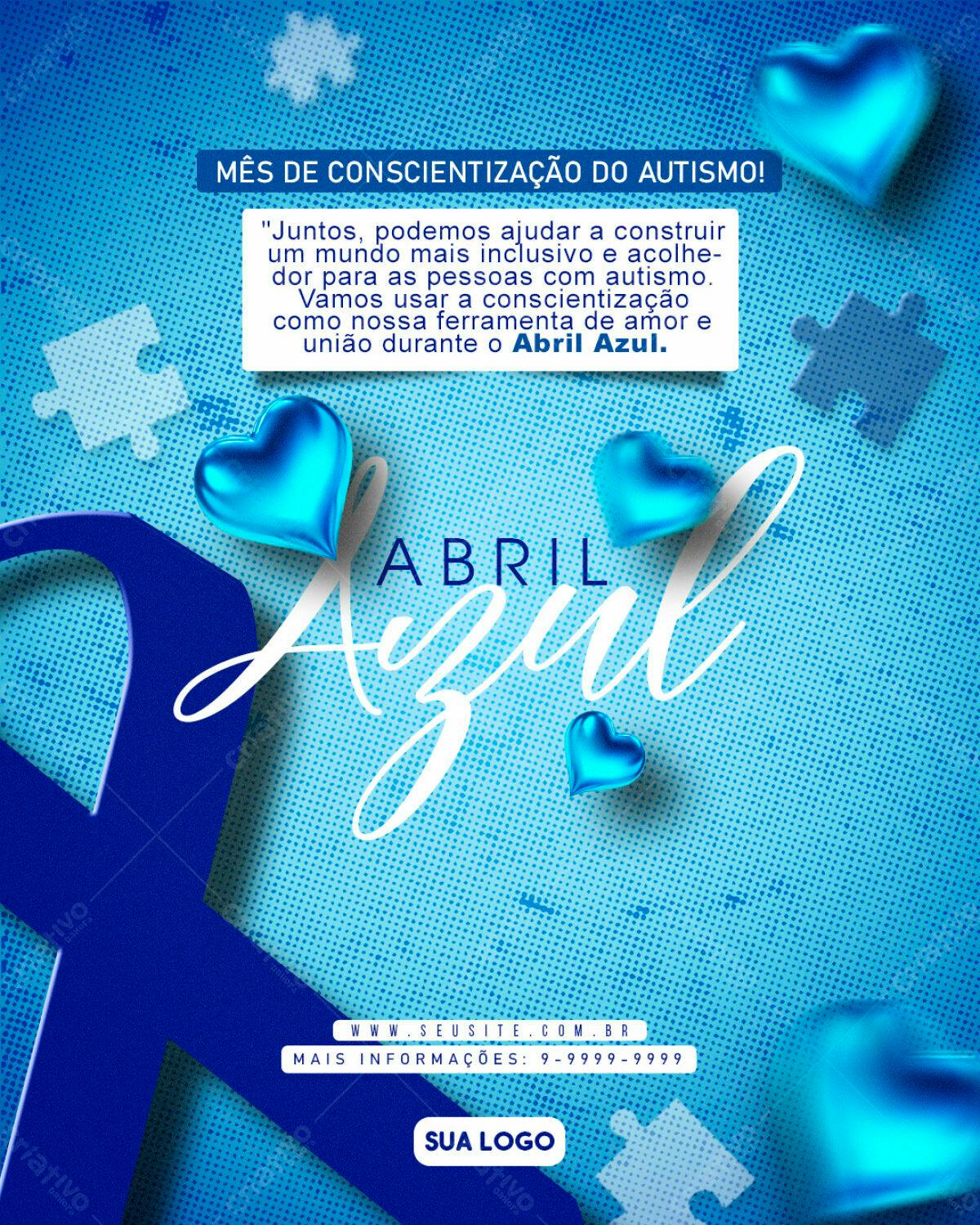 Flyer Abril Azul Conscientização Autismo PSD Editável