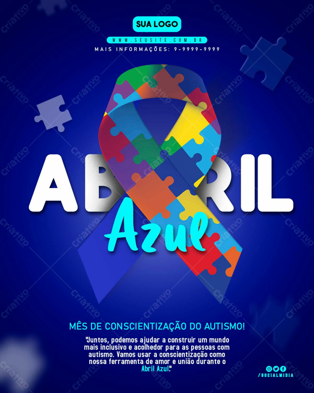 Flyer Abril Azul Conscientização Autismo PSD Editável