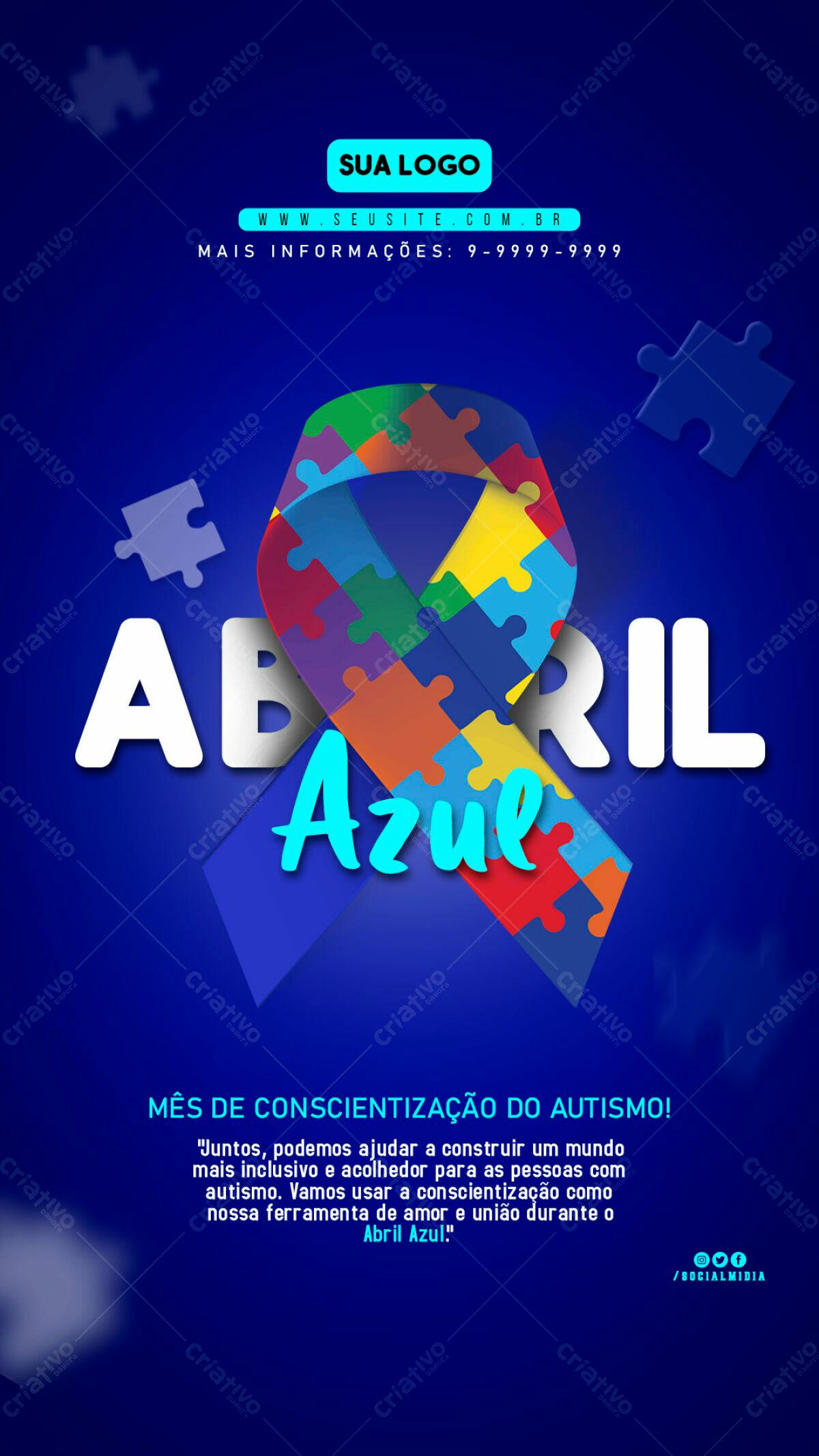 Flyer Abril Azul Conscientização Autismo PSD Editável