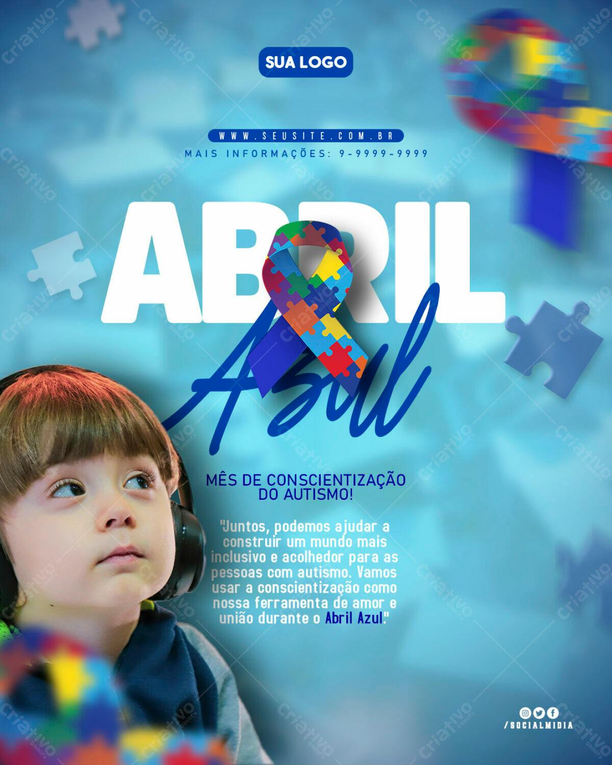 Flyer Abril Azul - Conscientização Autismo PSD Editável