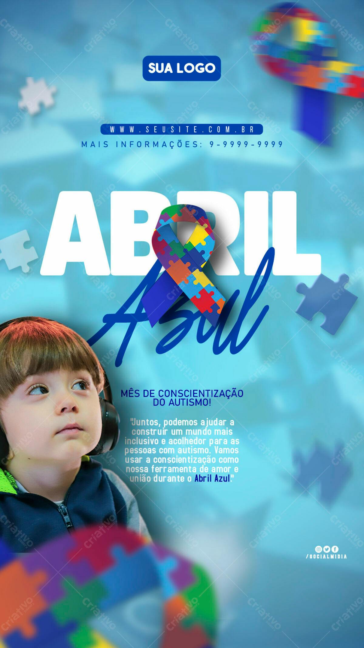Flyer Abril Azul - Conscientização Autismo PSD Editável