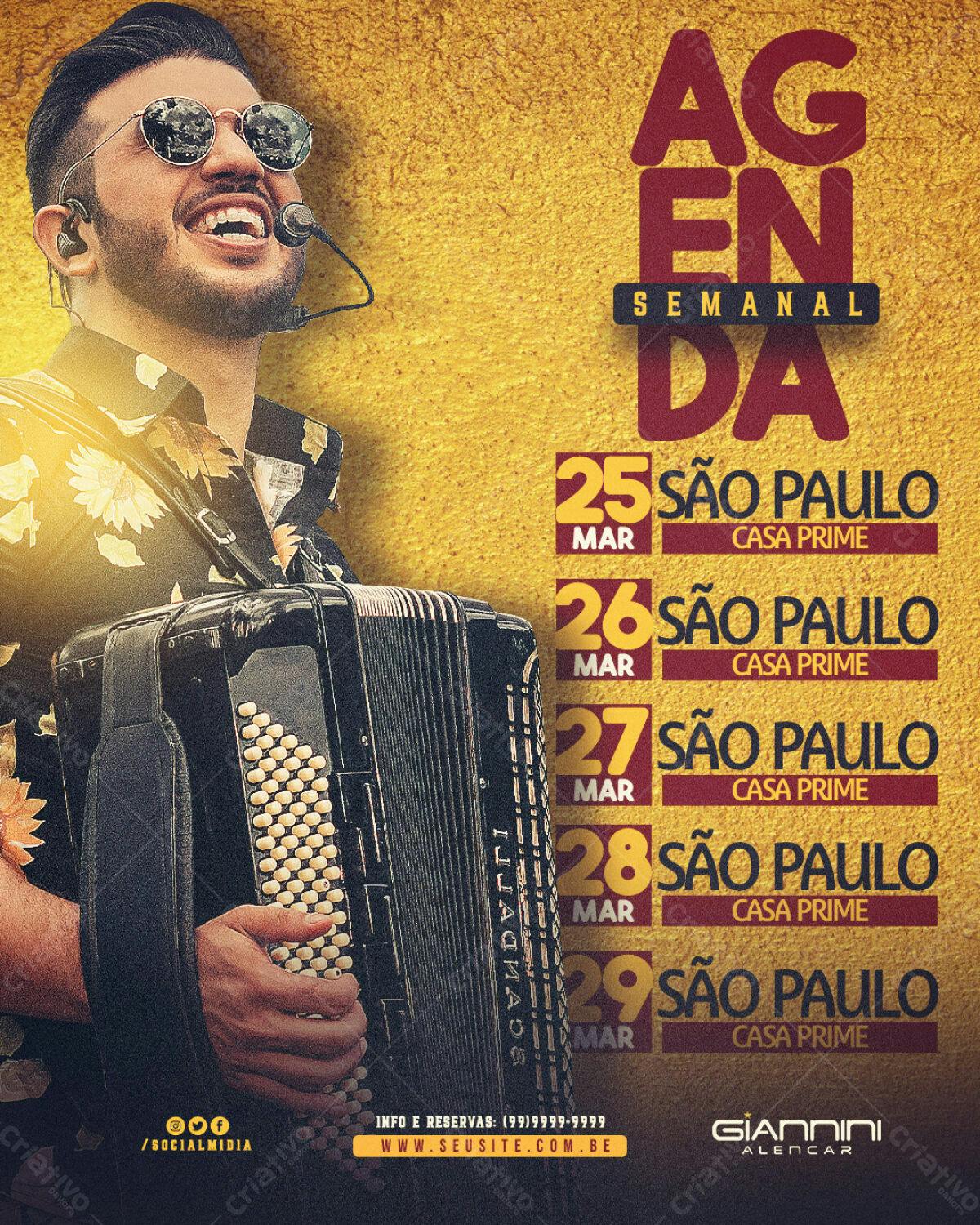 Flyer para Show Giannini Alencar em São Paulo PSD Editável