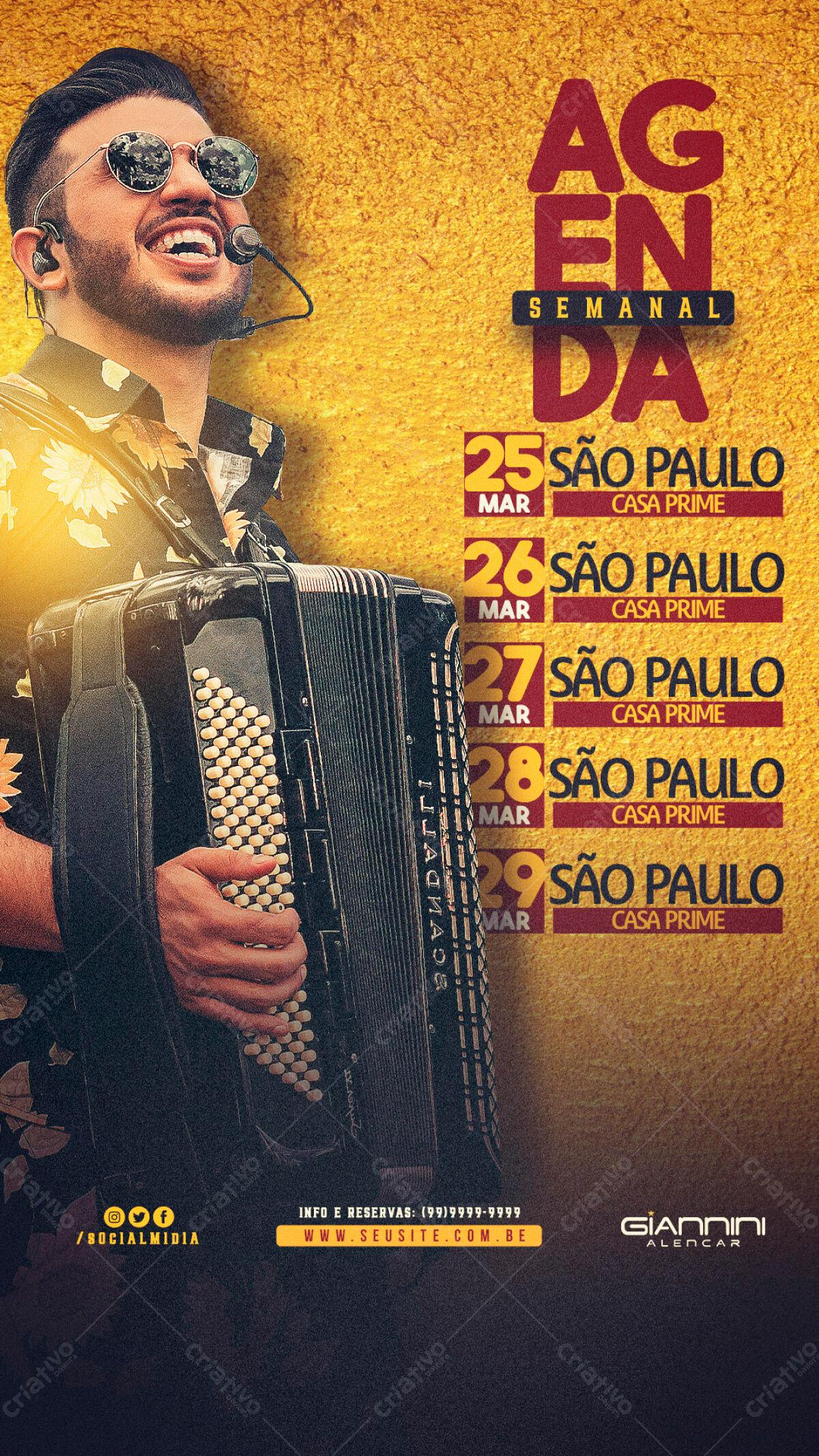 Flyer para Show de Giannini Alencar em São Paulo PSD Editável
