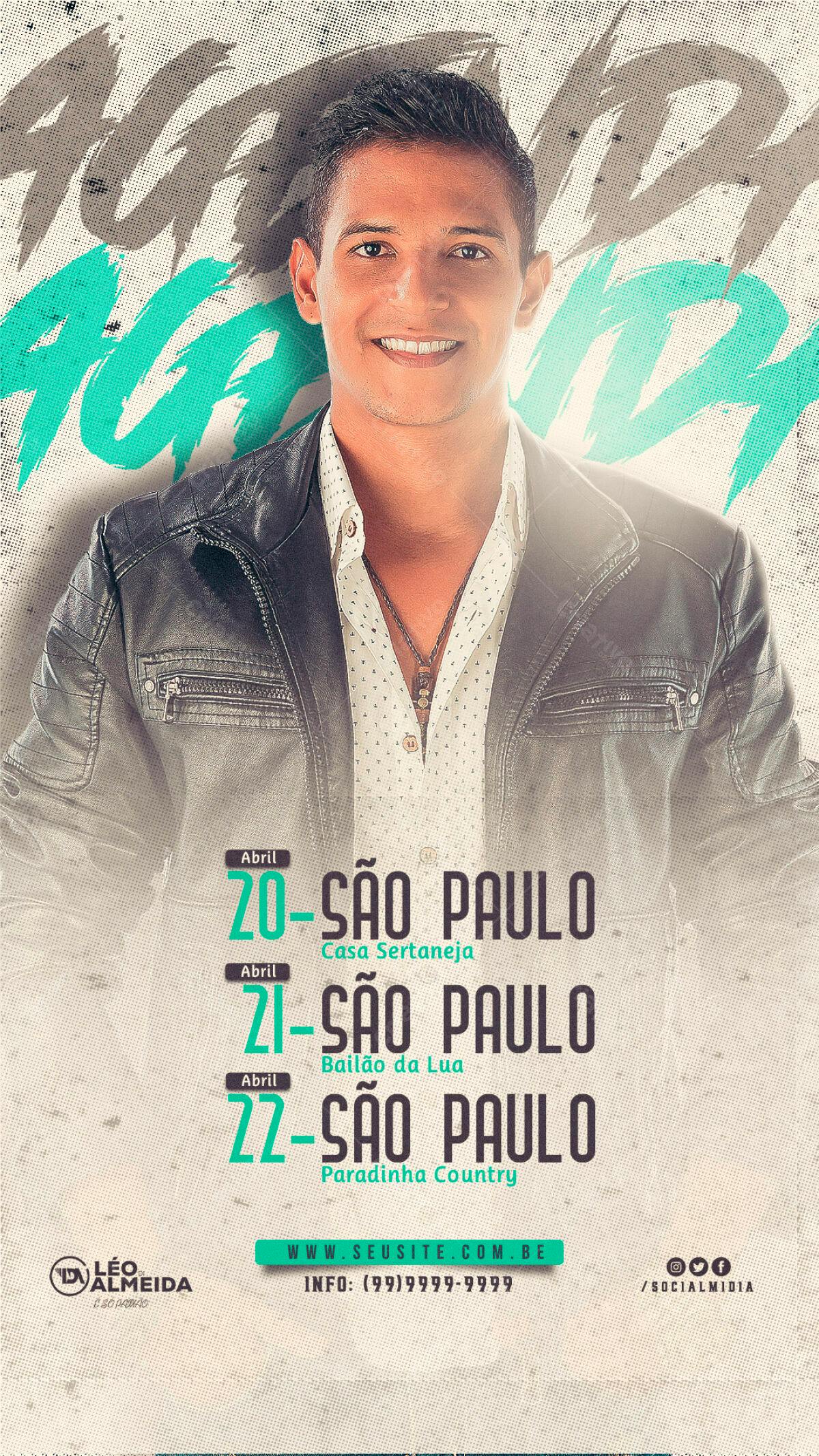 Flyer para Shows de Léo Almeida em São Paulo PSD Editável