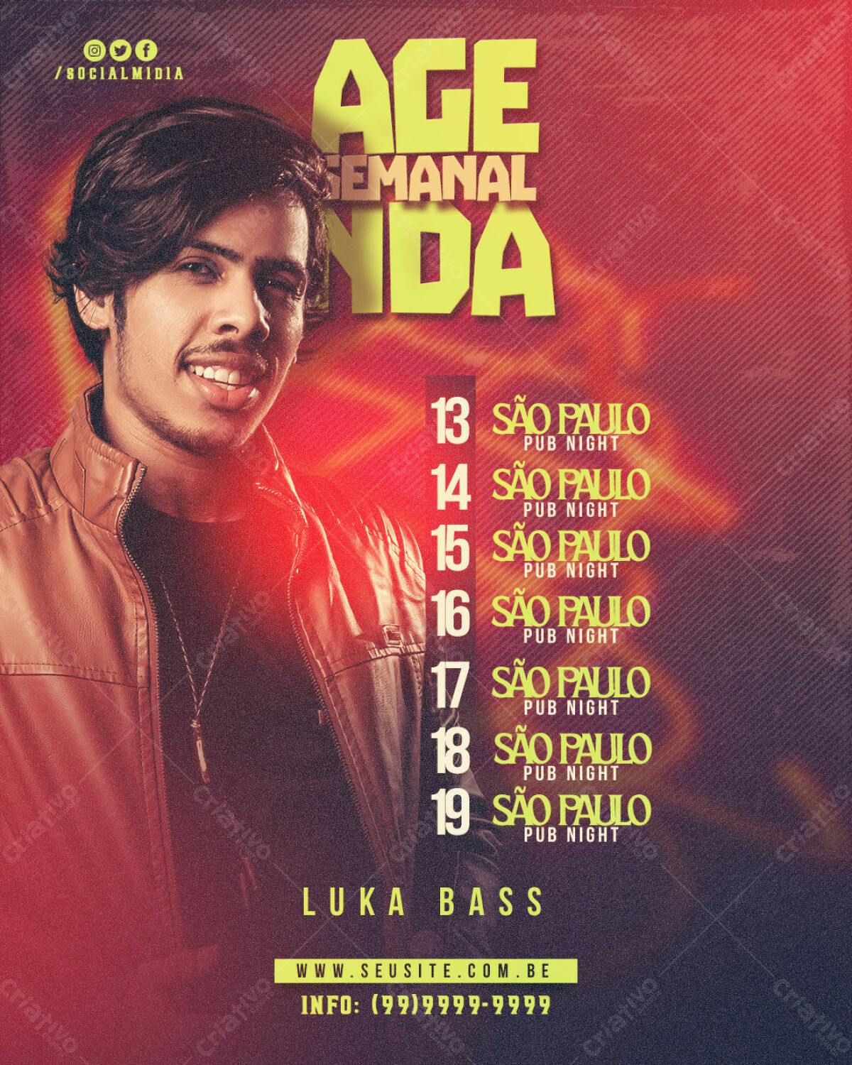 Flyer para Shows de Luka Bass em São Paulo PSD Editável