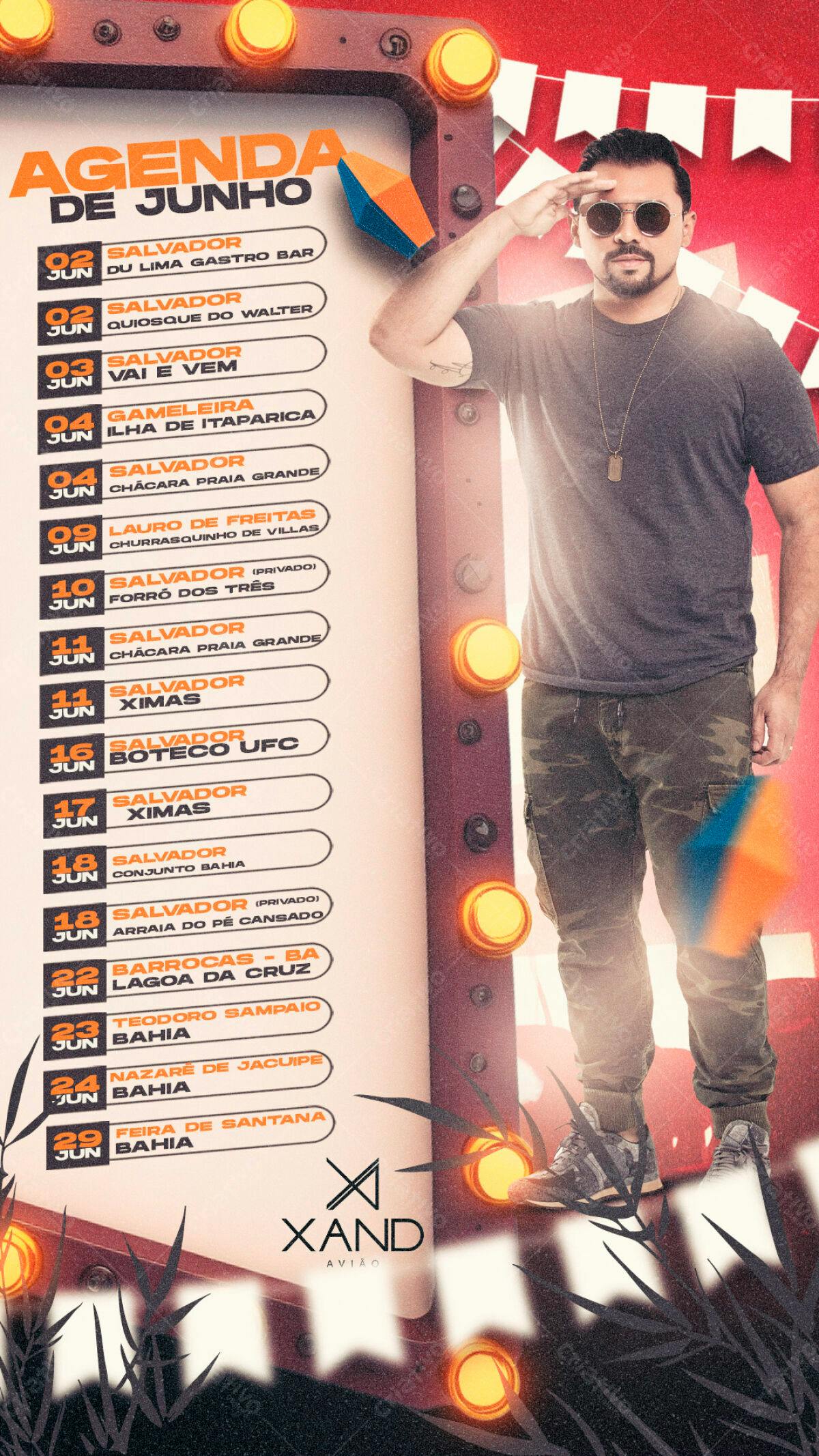 Flyer Agenda de Shows Xand Avião Junho PSD Editável