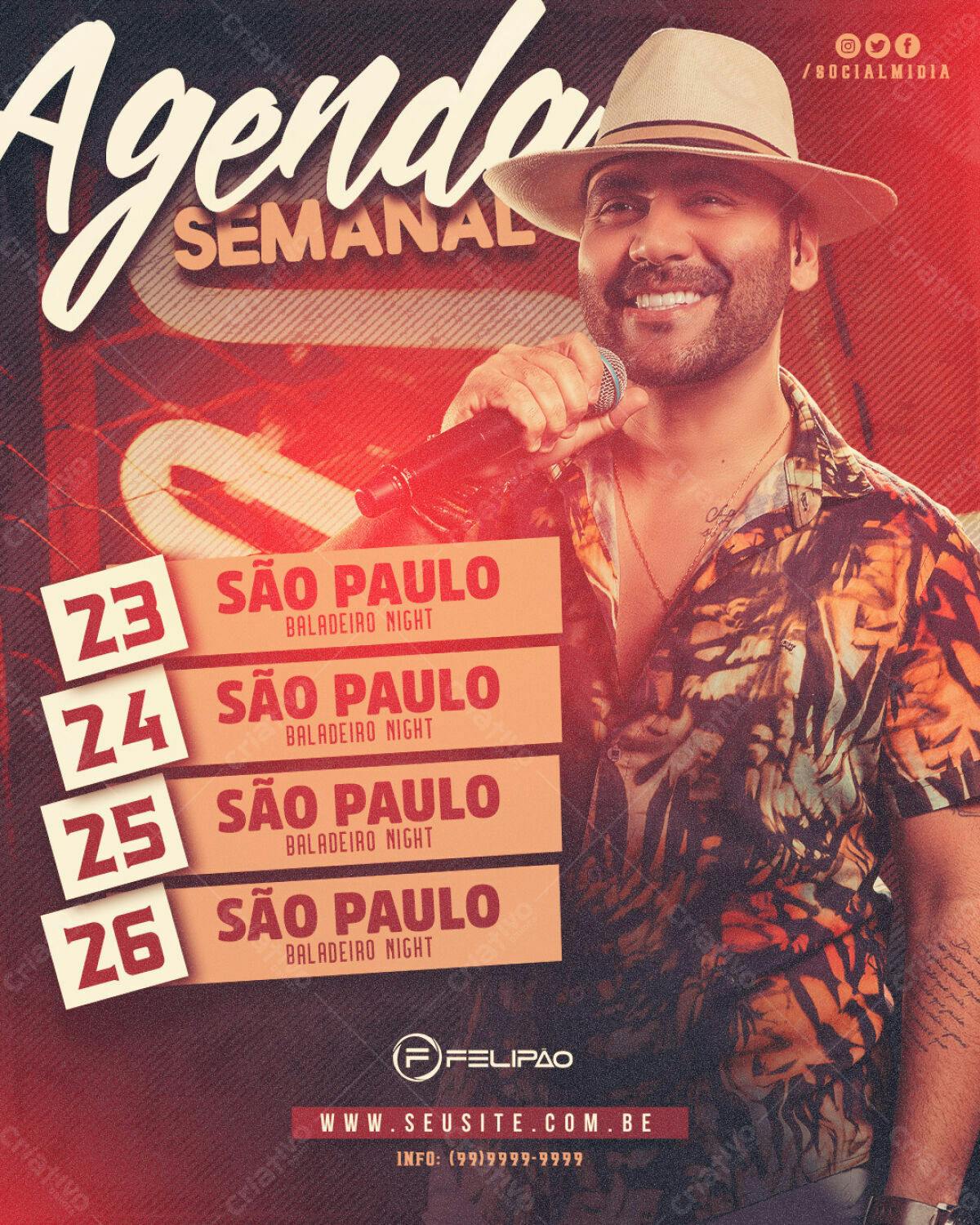 Flyer Agenda Semanal Felipeão em São Paulo PSD Editável