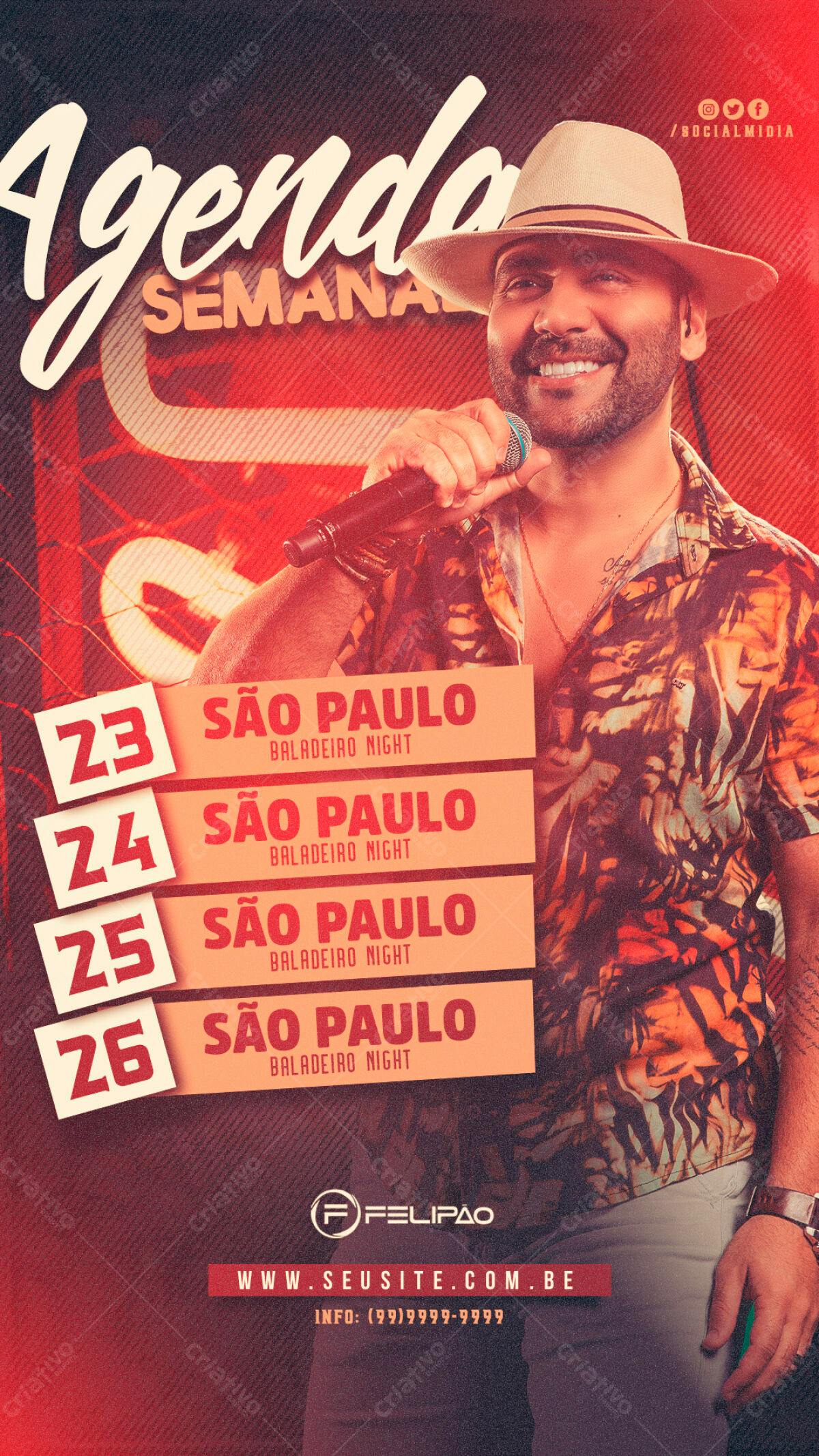 Flyer para Show do Felipeão em São Paulo PSD Editável