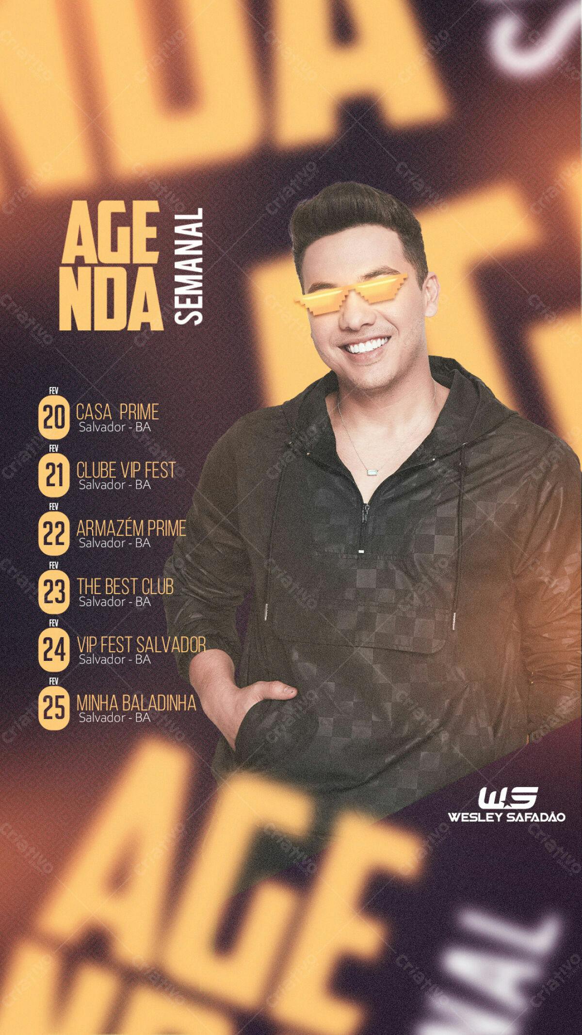Flyer Agenda Semanal Wesley Safadão PSD Editável