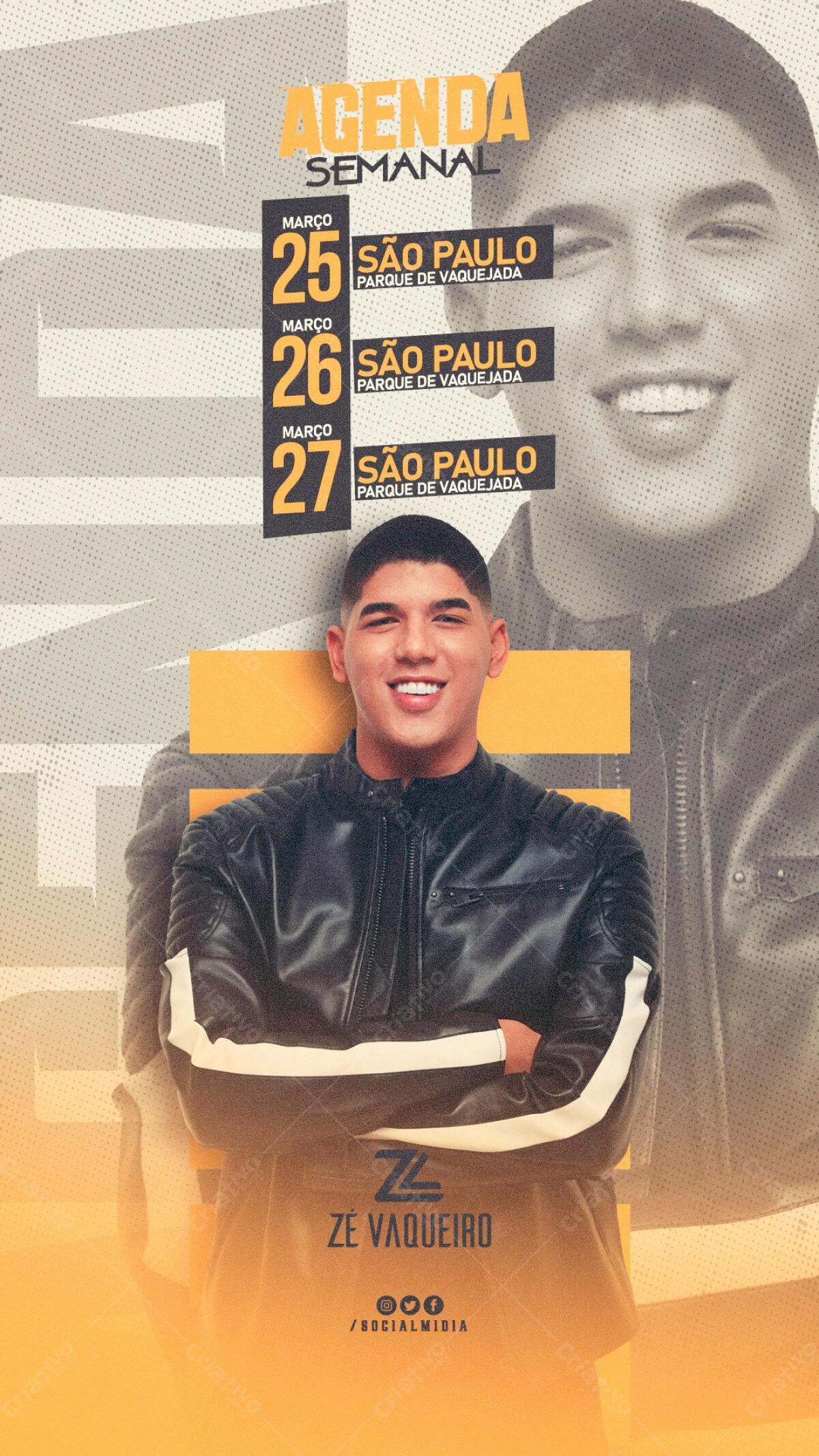 Flyer para Shows Zé Vaqueiro em São Paulo PSD Editável