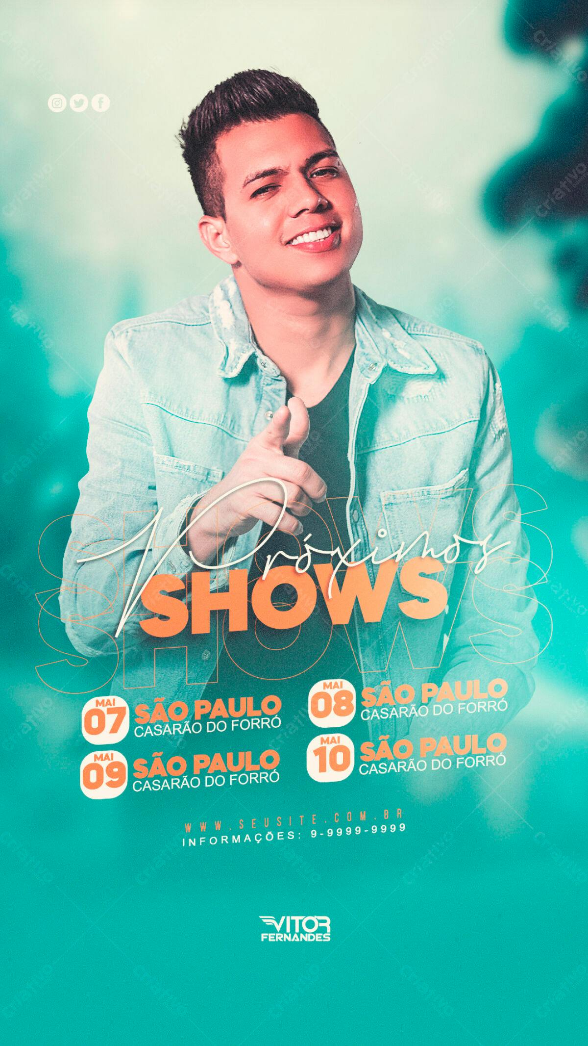 Flyer Shows Vitor Fernandes em São Paulo PSD Editável