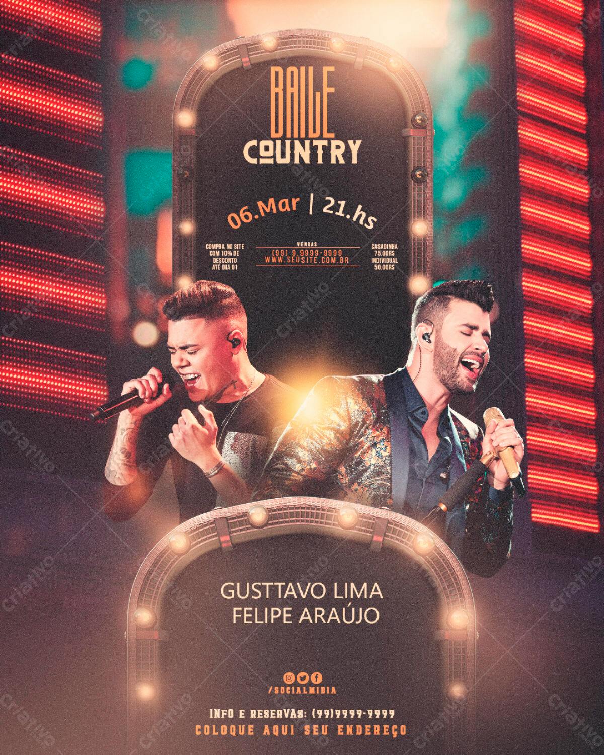 Flyer Baile Country com Gusttavo Lima e Felipe Araújo PSD Editável