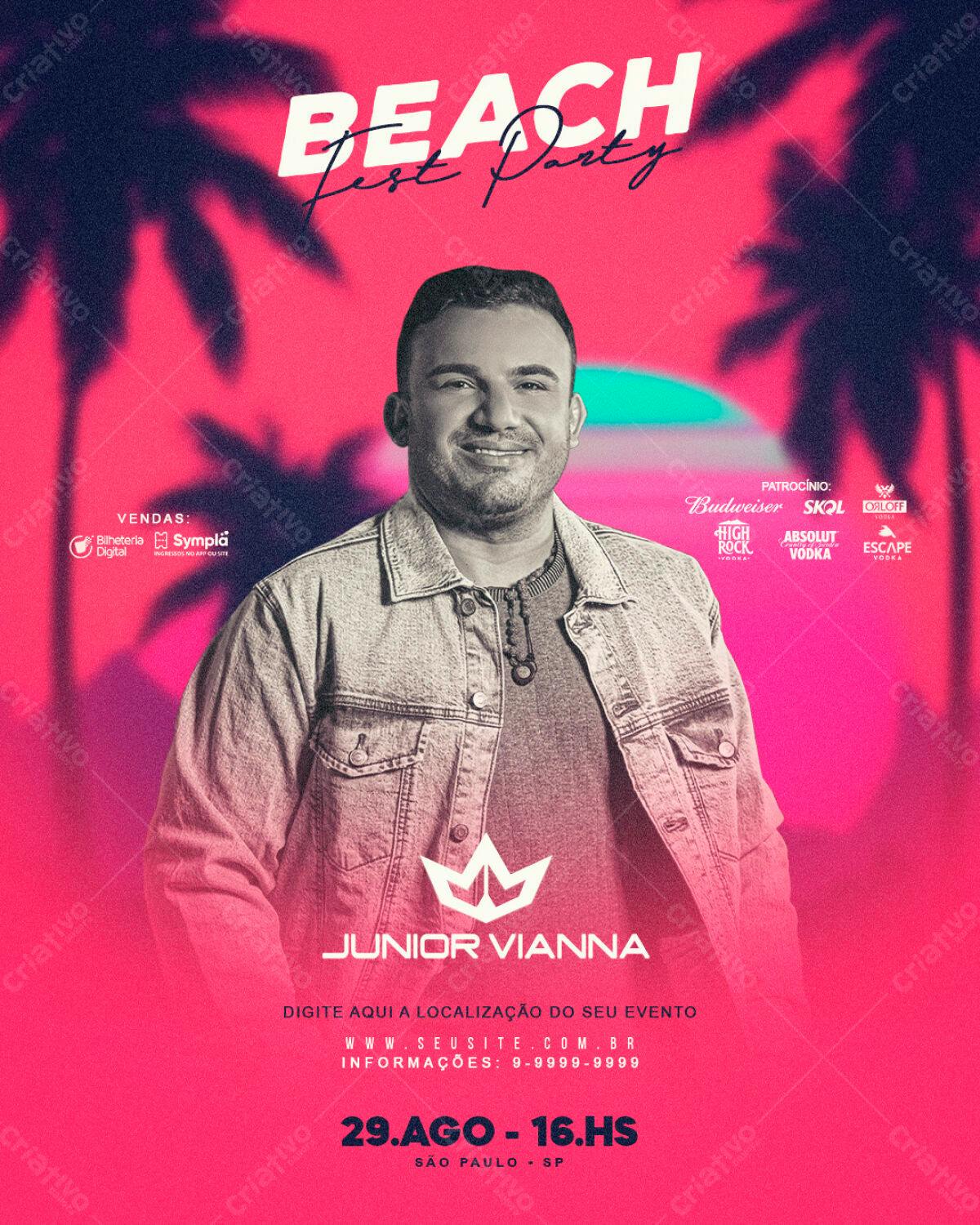 Flyer Festa na Praia com Junior Vianna PSD Editável