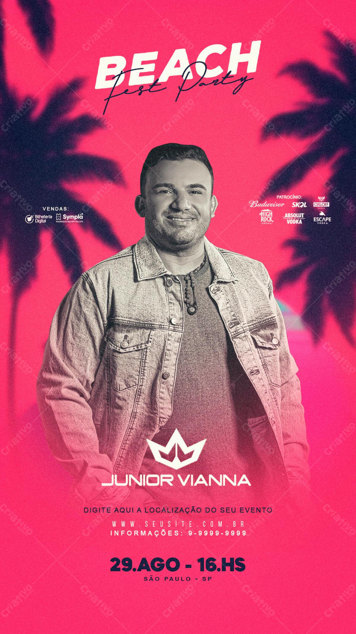 Flyer Festa na Praia com Junior Vianna PSD Editável