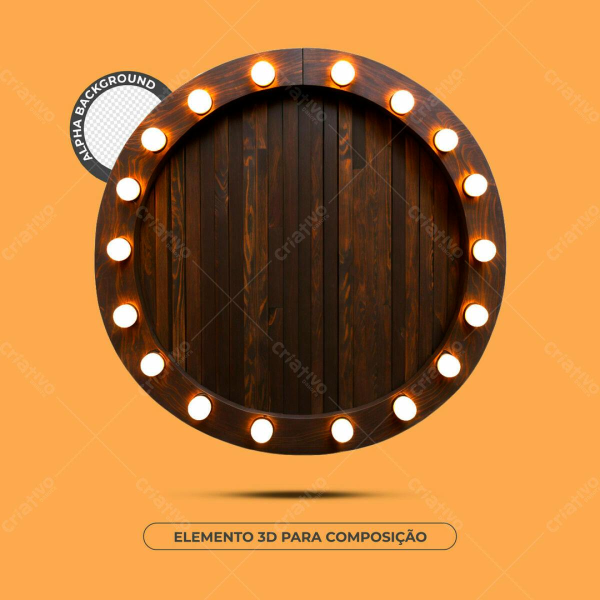 Moldura Circular de Madeira com Luzes PSD Editável