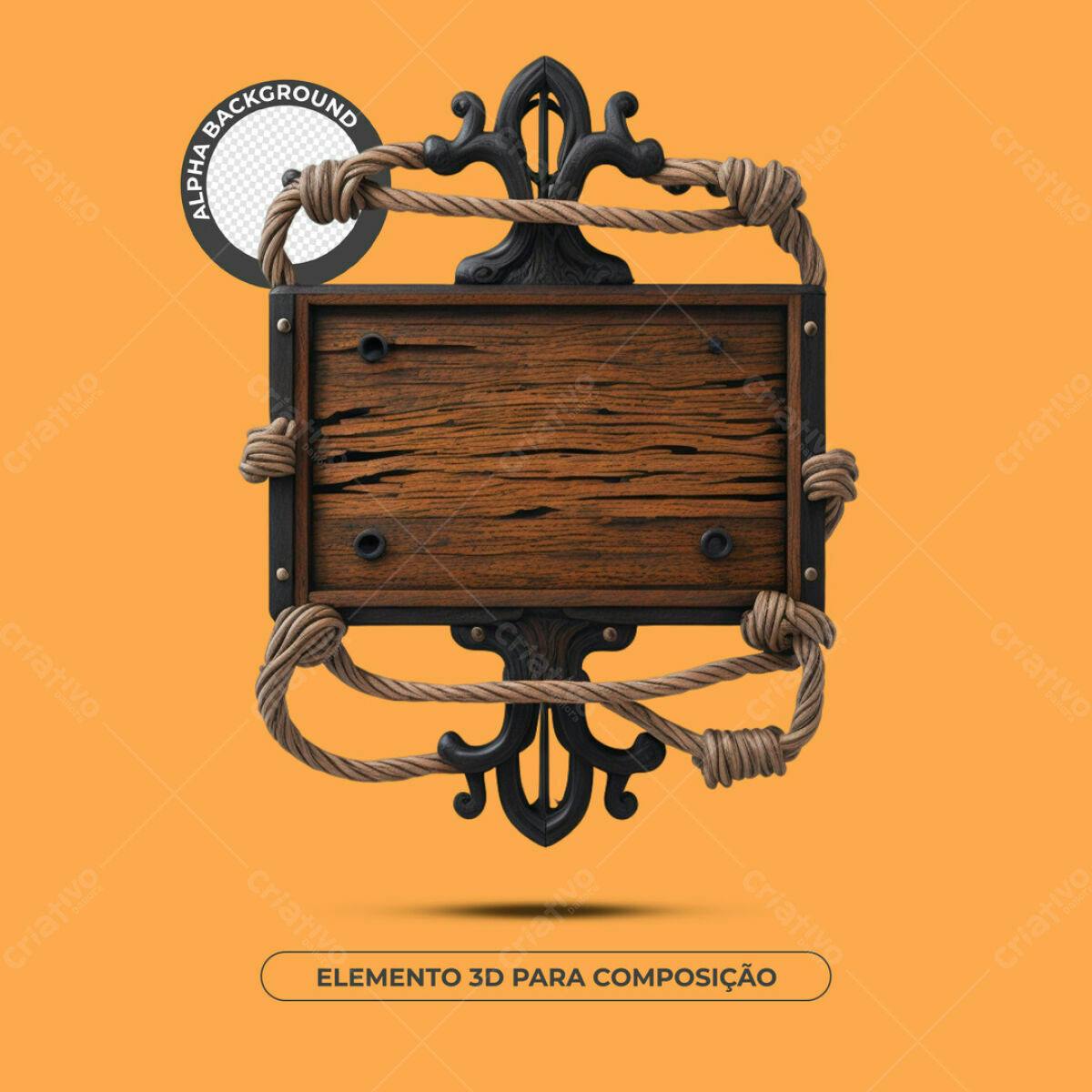 Elemento 3D Placa de Madeira PSD Editável