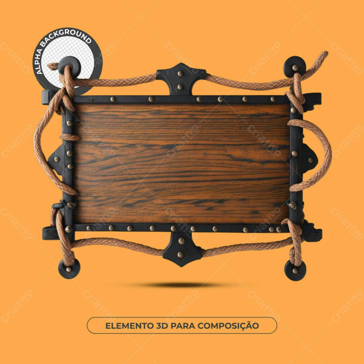 Elemento 3D de Madeira e Corda PSD Editável