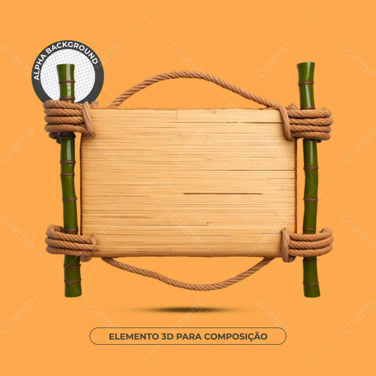 Elemento 3D de Madeira e Bambu PSD Editável