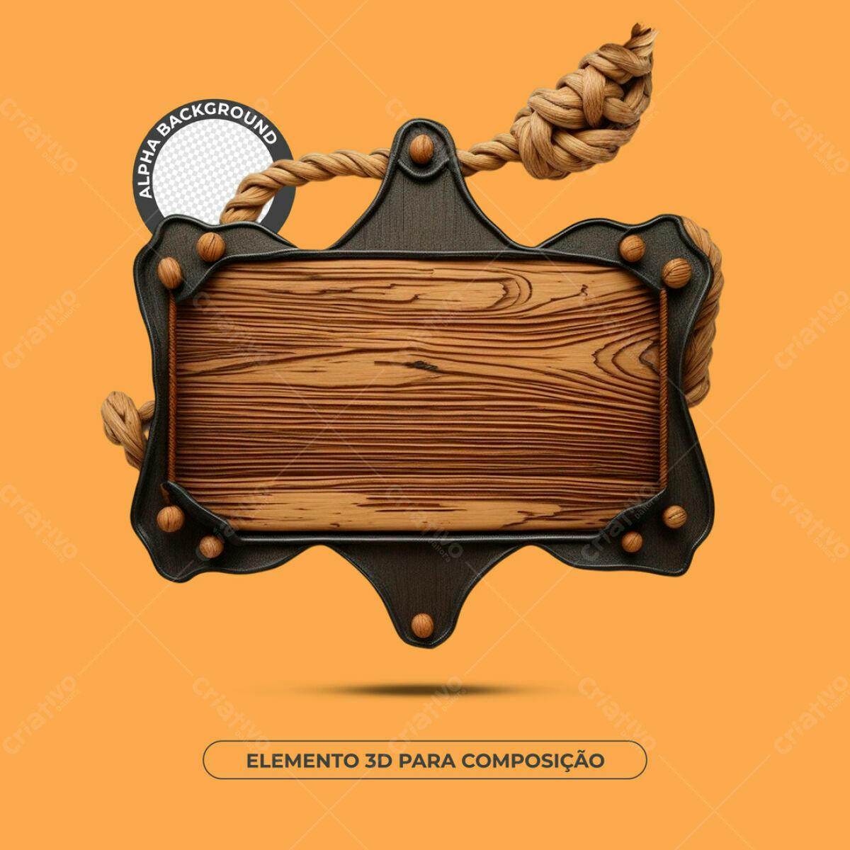 Elemento 3D de Madeira PSD Editável