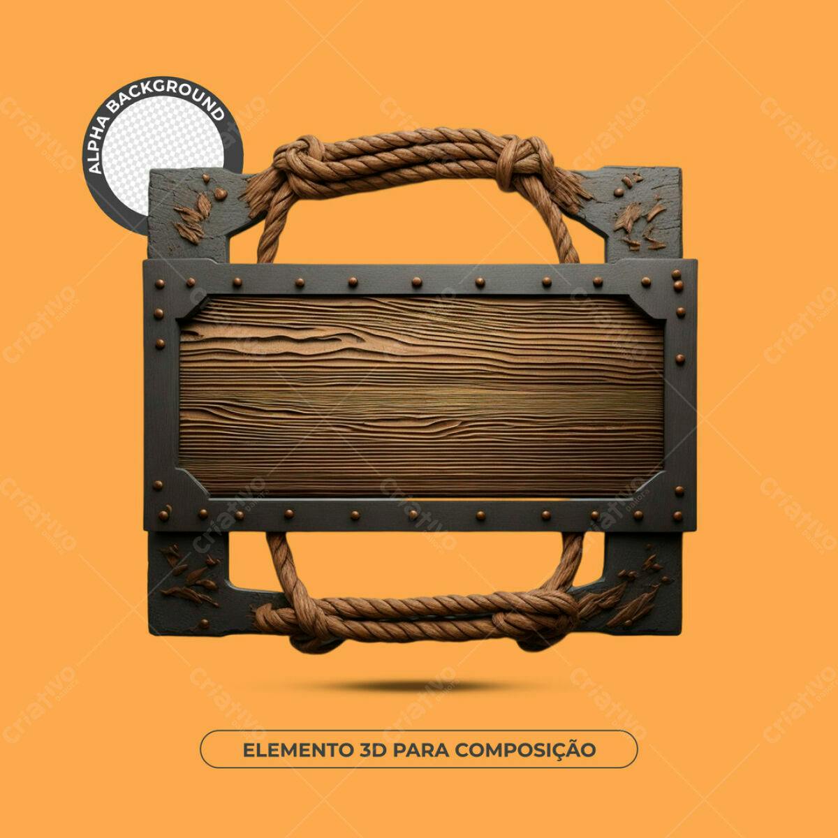 Placa de Madeira Rustica com Corda PSD Editável