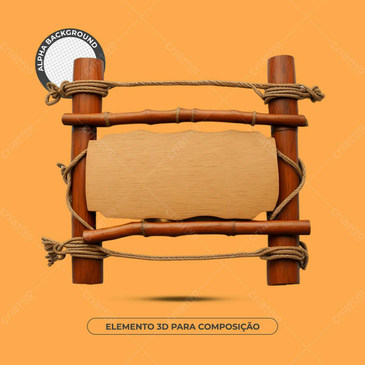 Elemento 3D de Madeira para Composição PSD Editável
