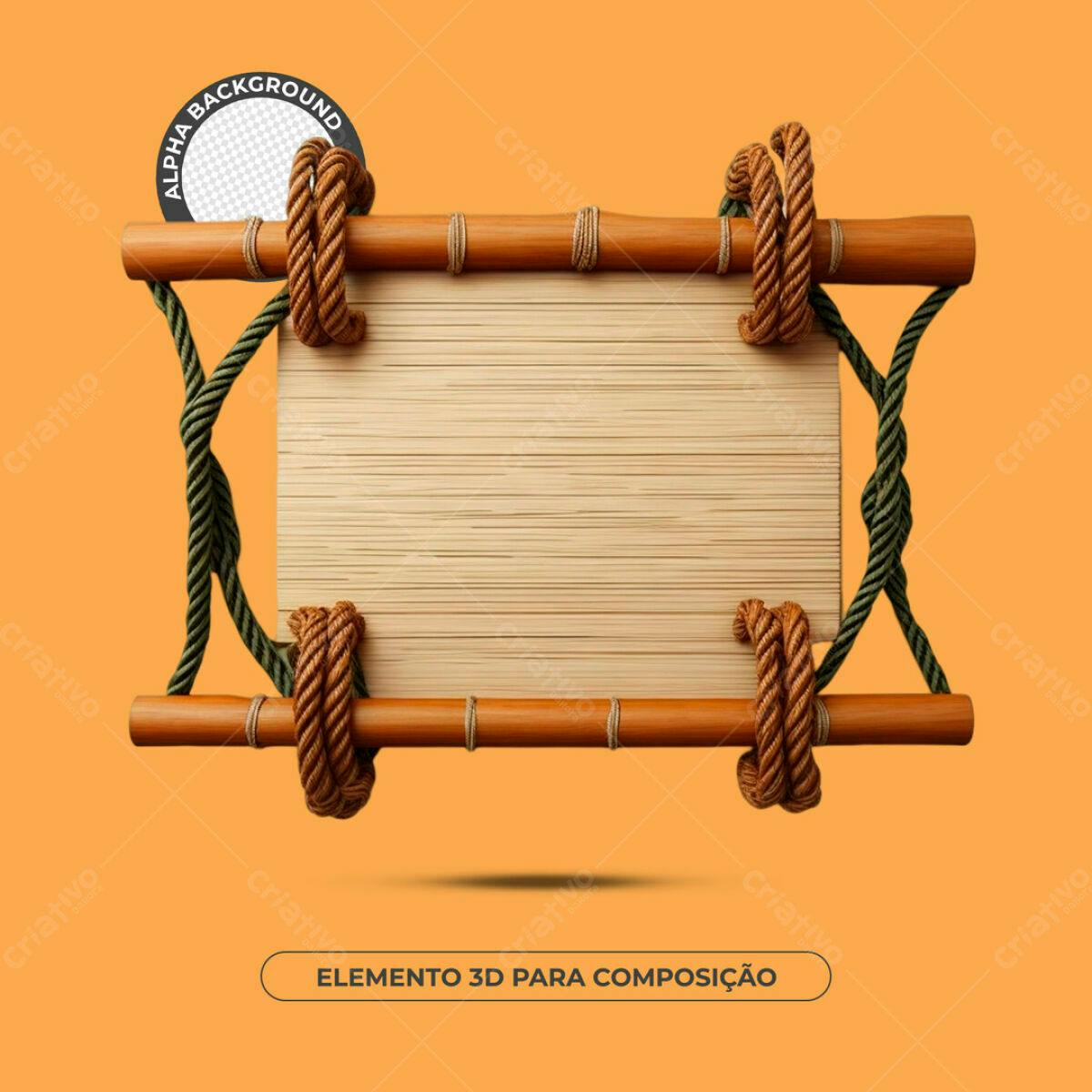 Elemento 3D de Madeira e Corda PSD Editável