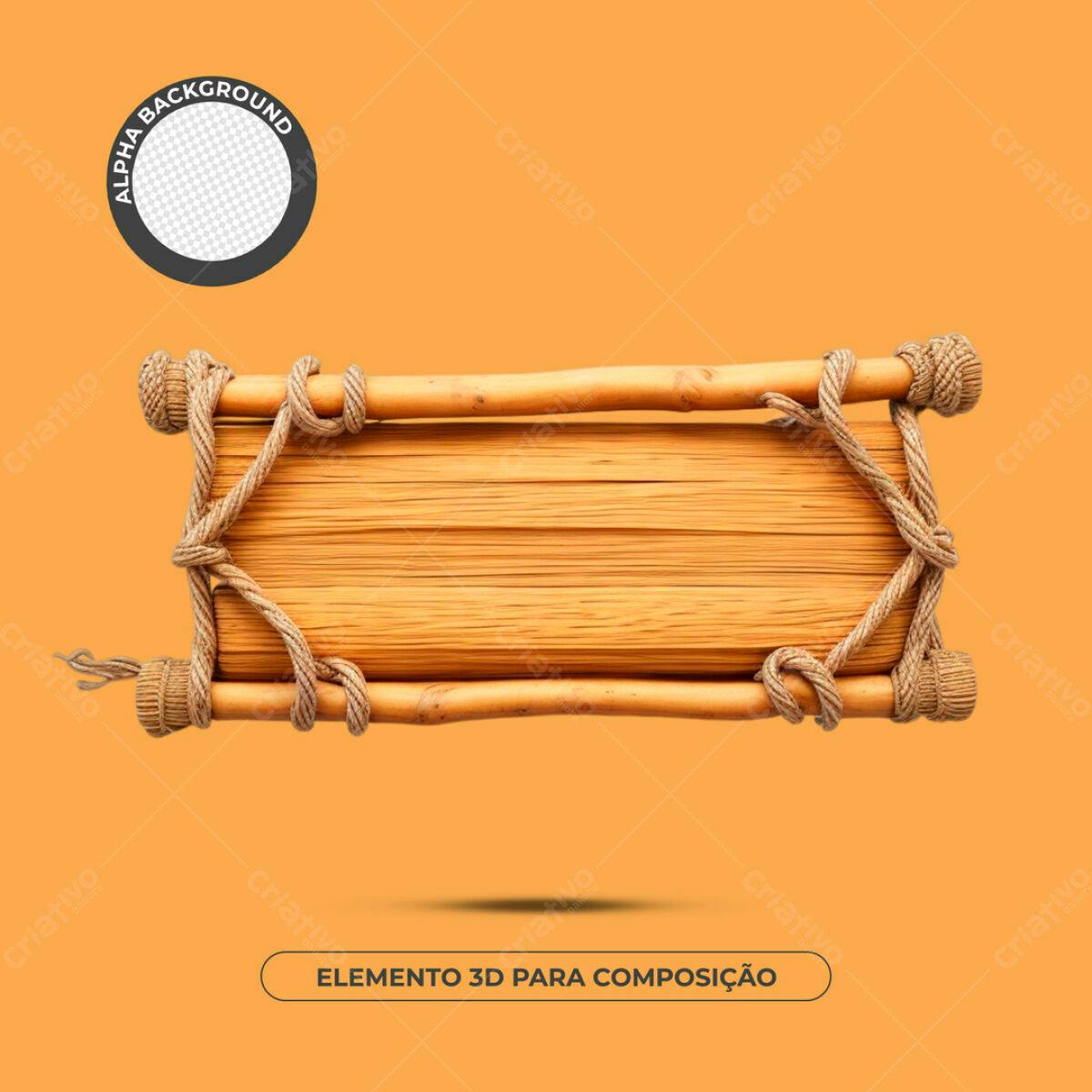 Elemento 3D de Madeira PSD Editável para Design