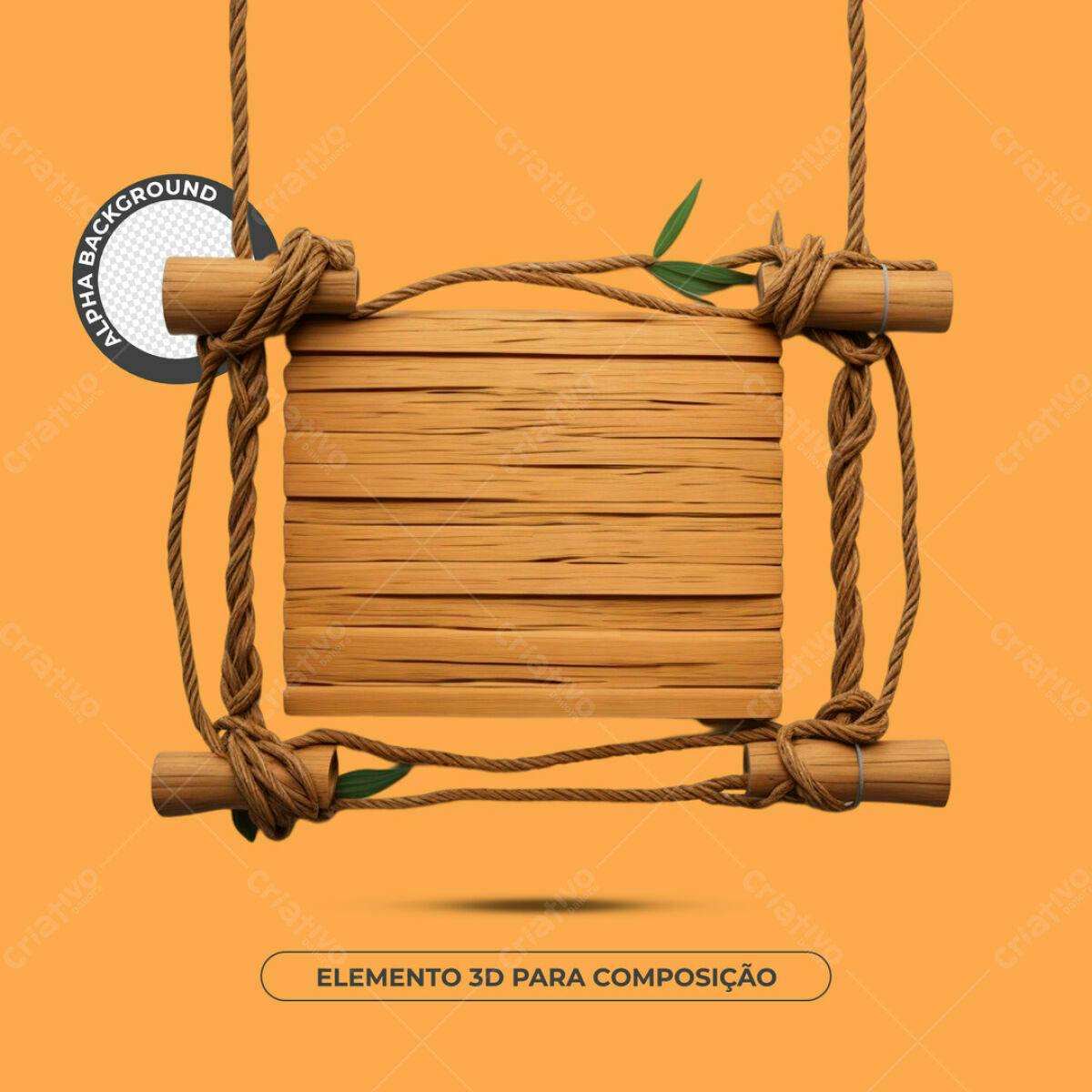 Elemento 3D de Madeira PSD Editável para Design