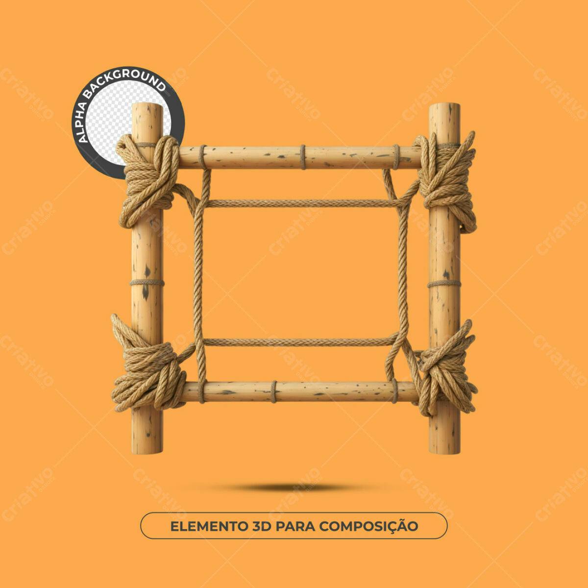 Elemento 3D de Madeira e Corda PSD Editável