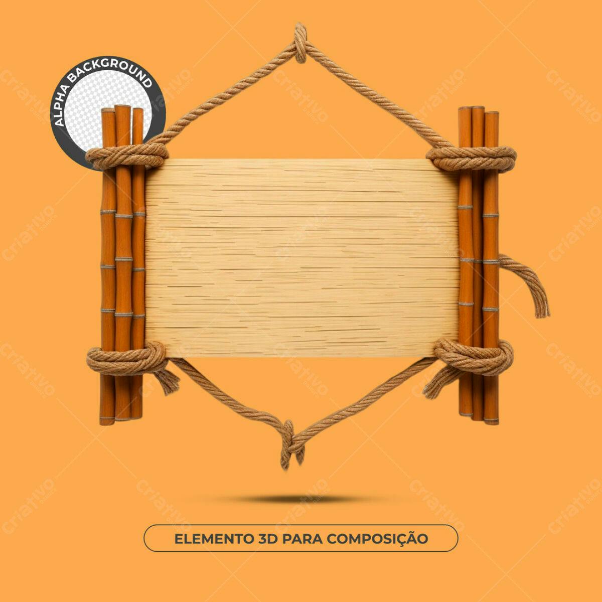 Elemento 3D de Madeira e Bambu PSD Editável