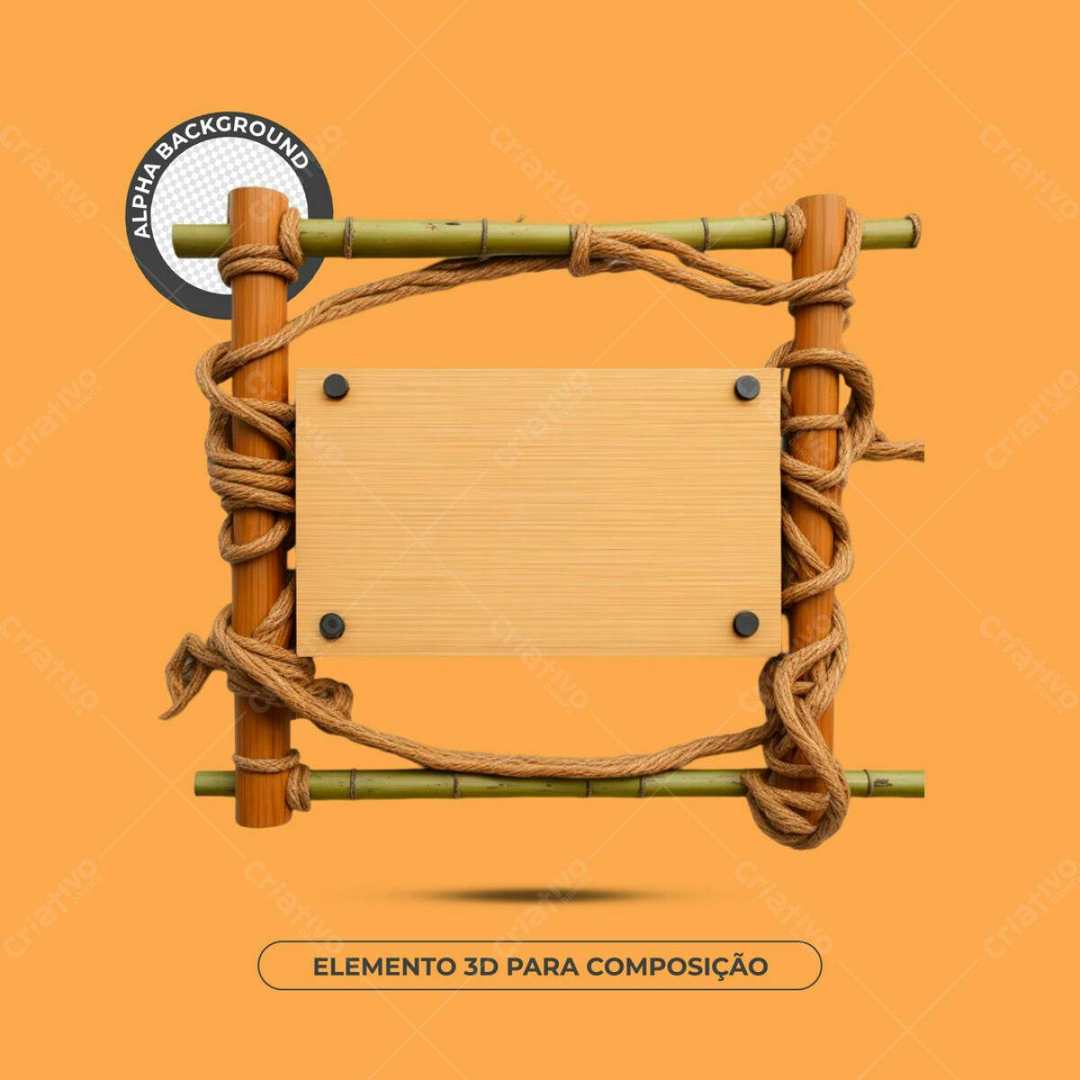 Elemento 3D de Madeira e Bambu PSD Editável