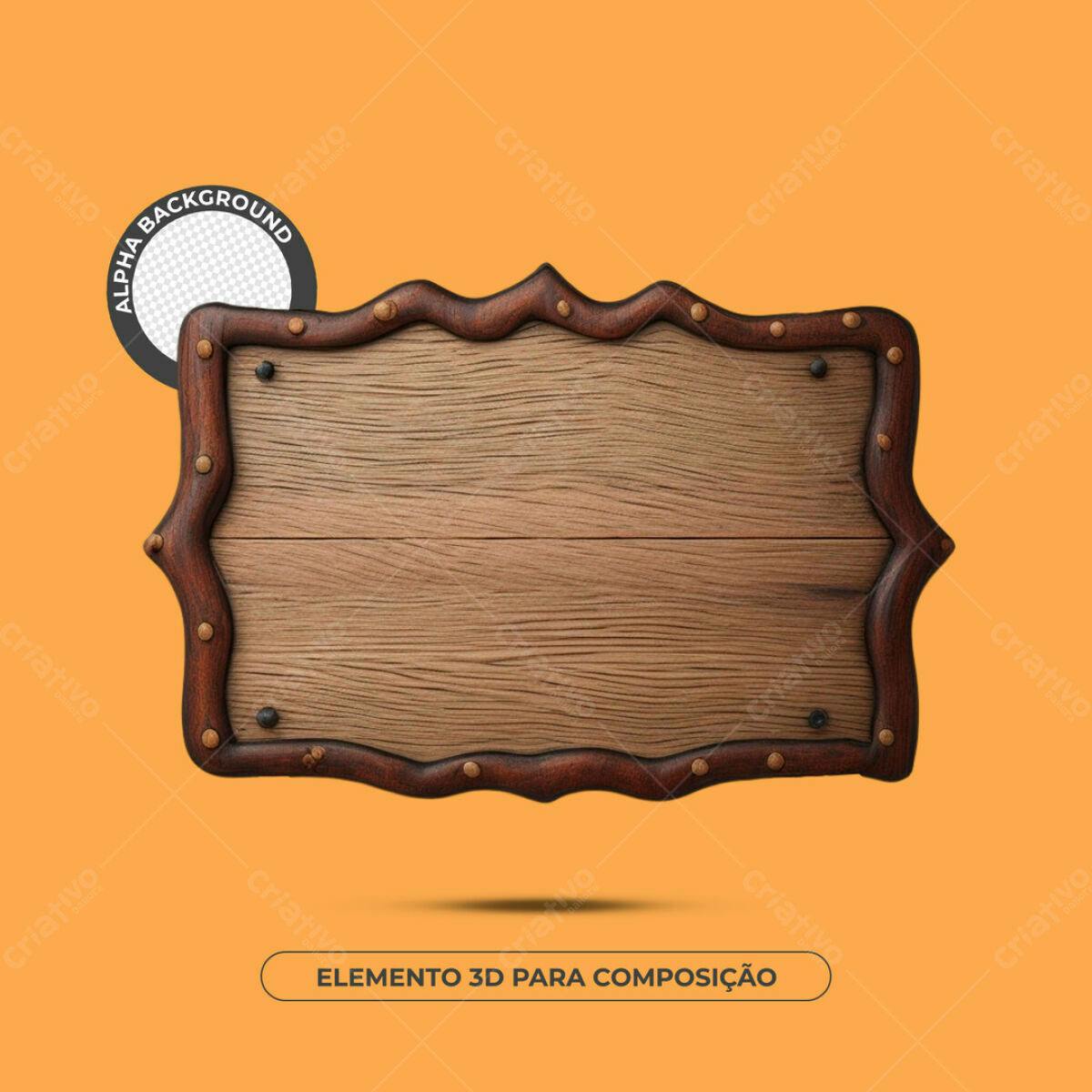 Elemento 3D de Madeira PSD Editável para Composição