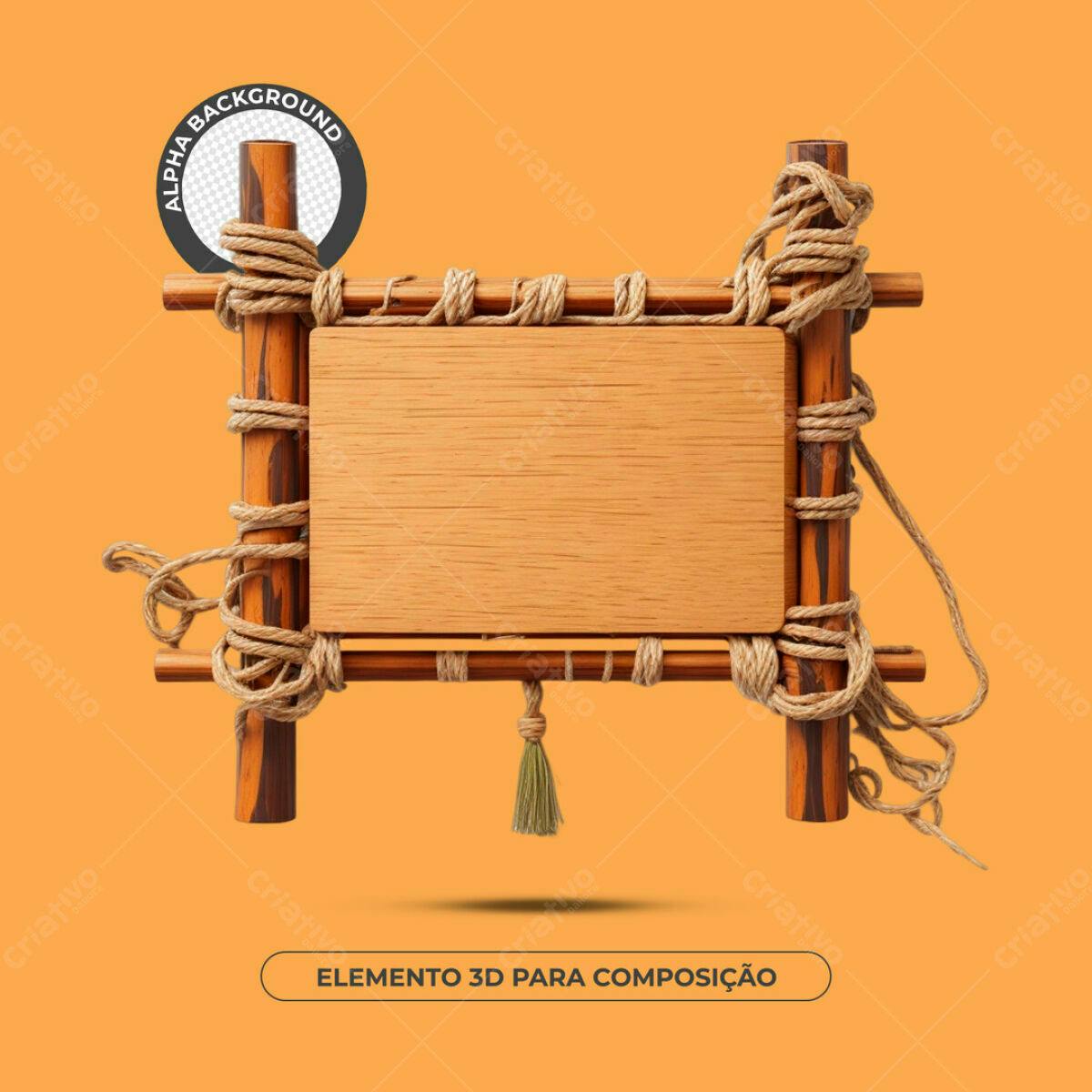 Elemento 3D de Madeira para Composição PSD Editável