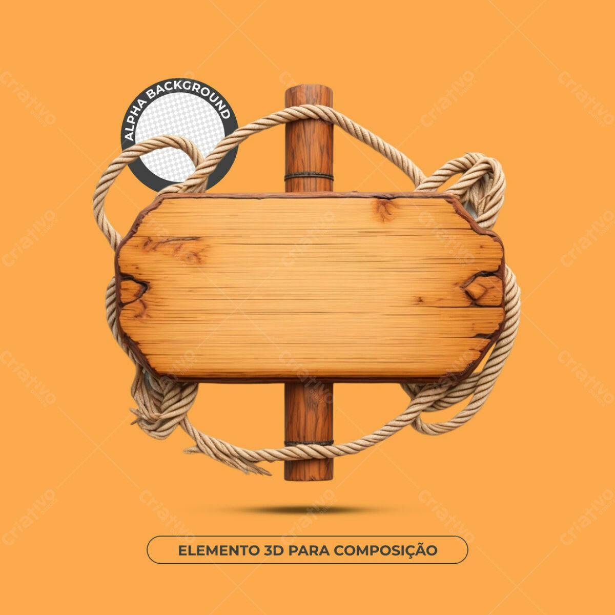 Placa de Madeira em 3D para Composição PSD Editável