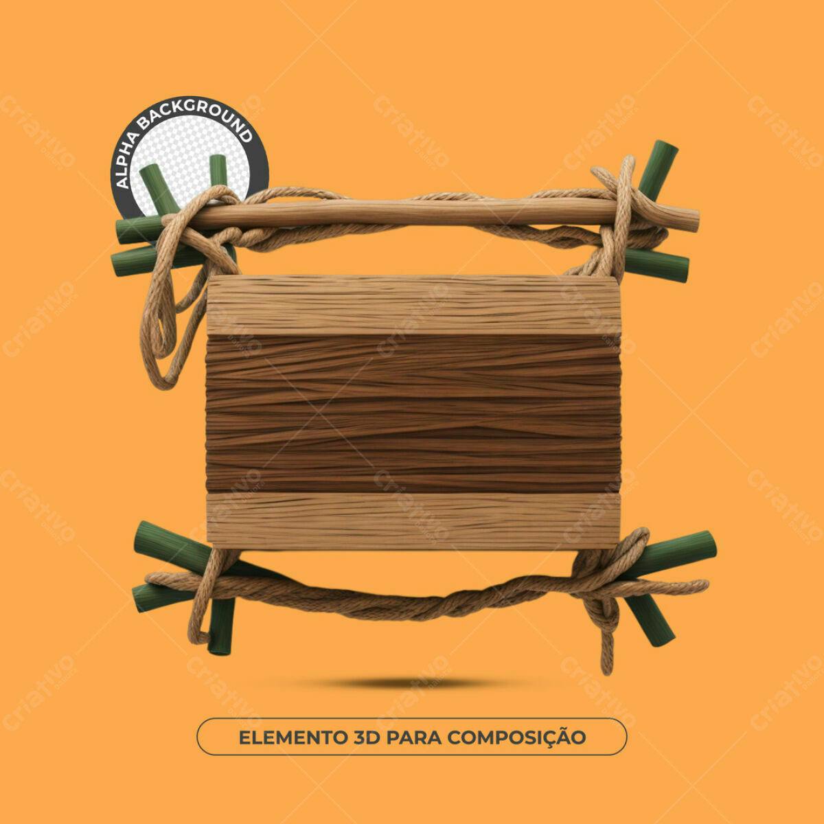 Elemento 3D de Madeira para Composição PSD Editável