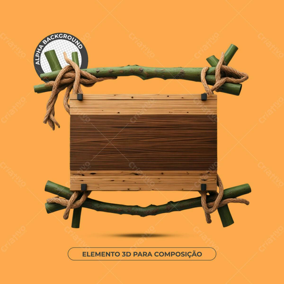 Elemento 3D de Madeira PSD Editável