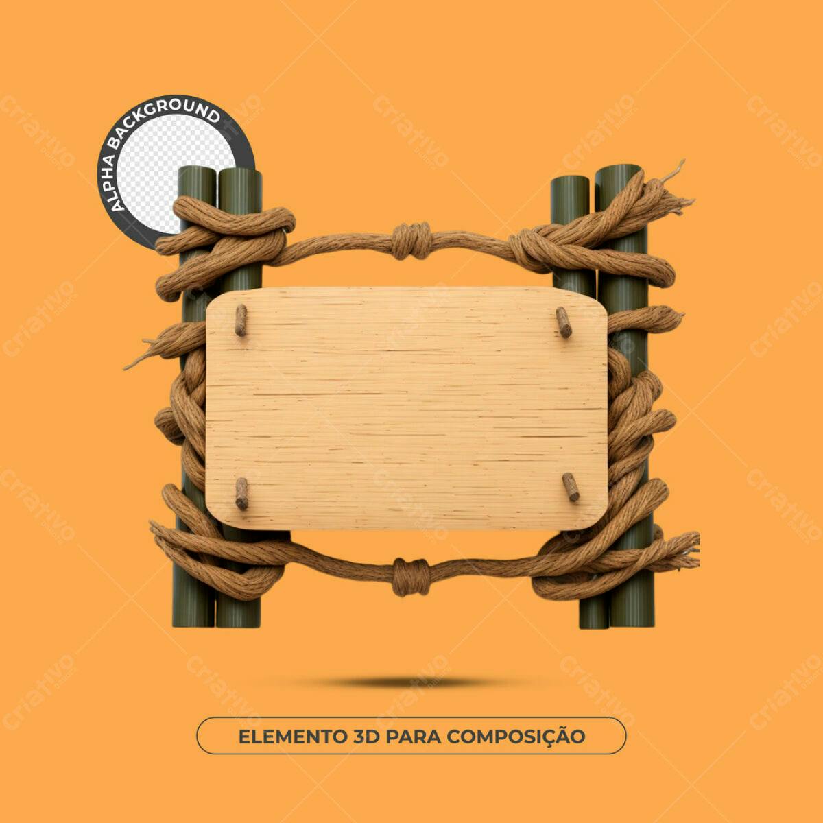 Elemento 3D Madeira e Corda PSD Editável