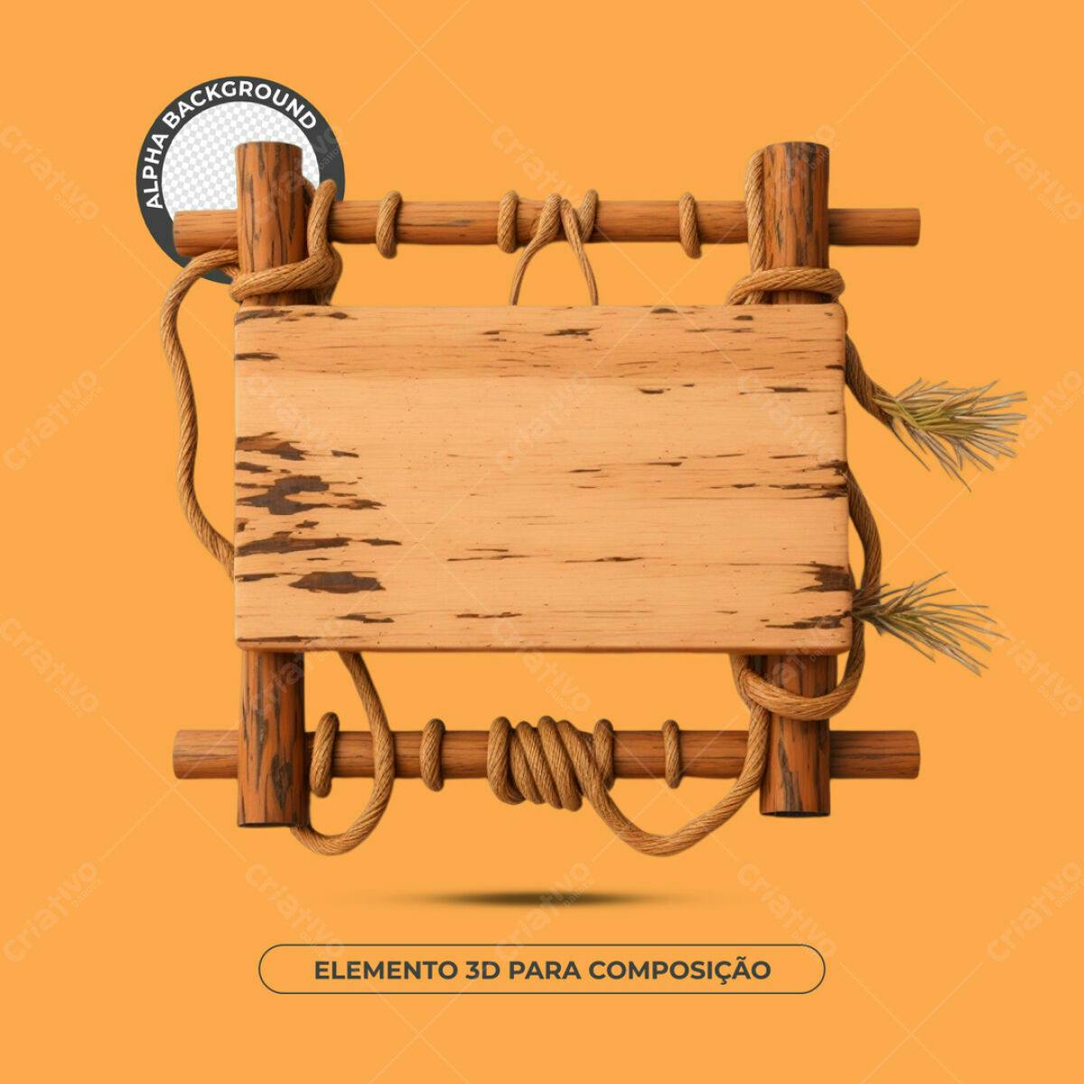 Placa de Madeira Rustica para Composição PSD Editável