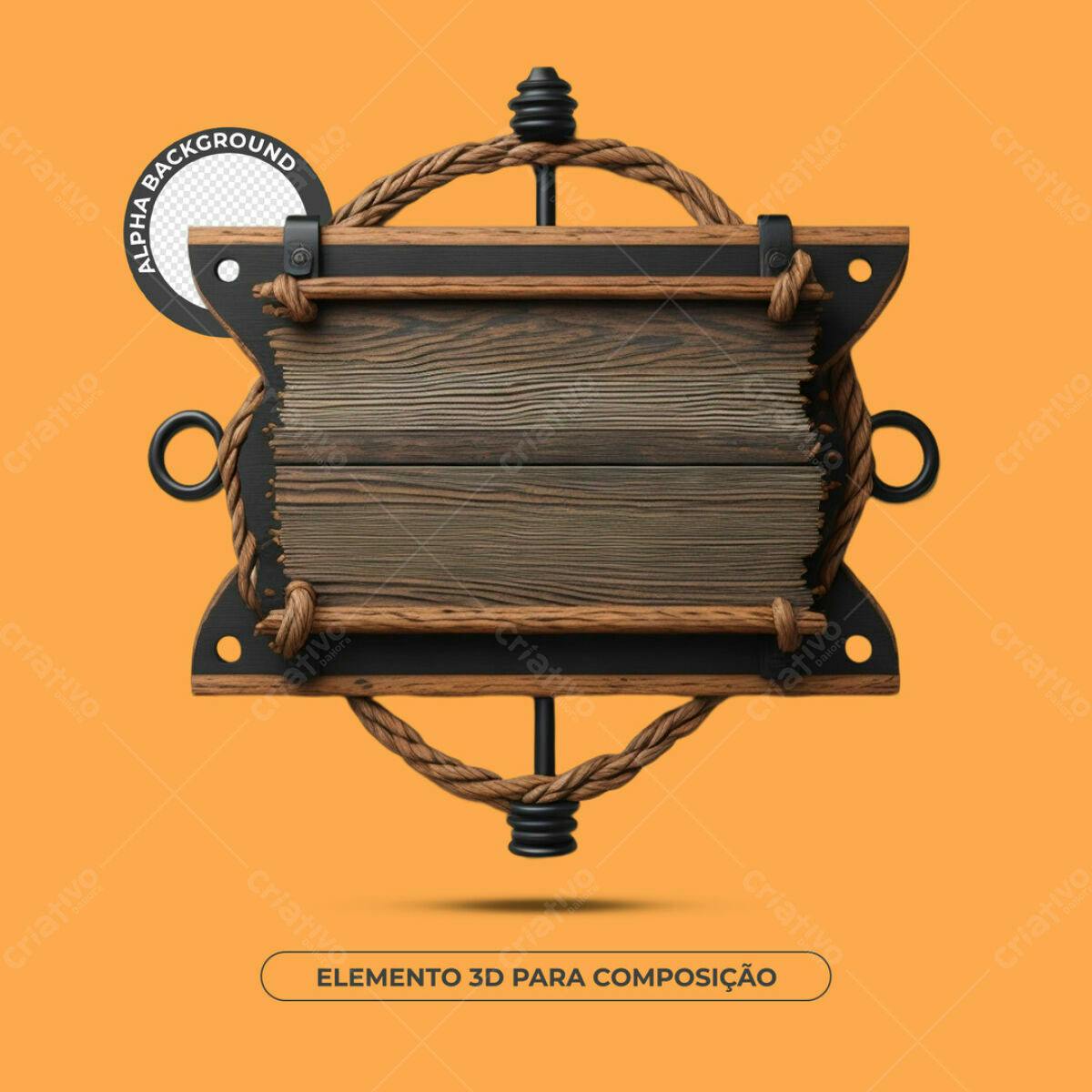 Elemento 3D Madeira Marítima PSD Editável