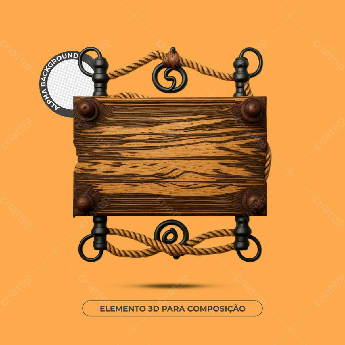 Elemento 3D de Madeira PSD Editável para Composição