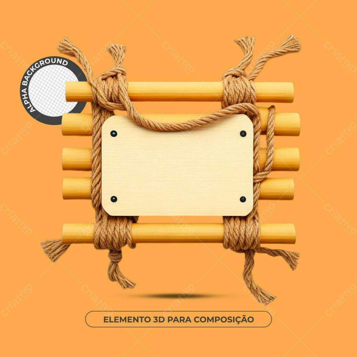 Elemento 3D Madeira e Corda PSD Editável