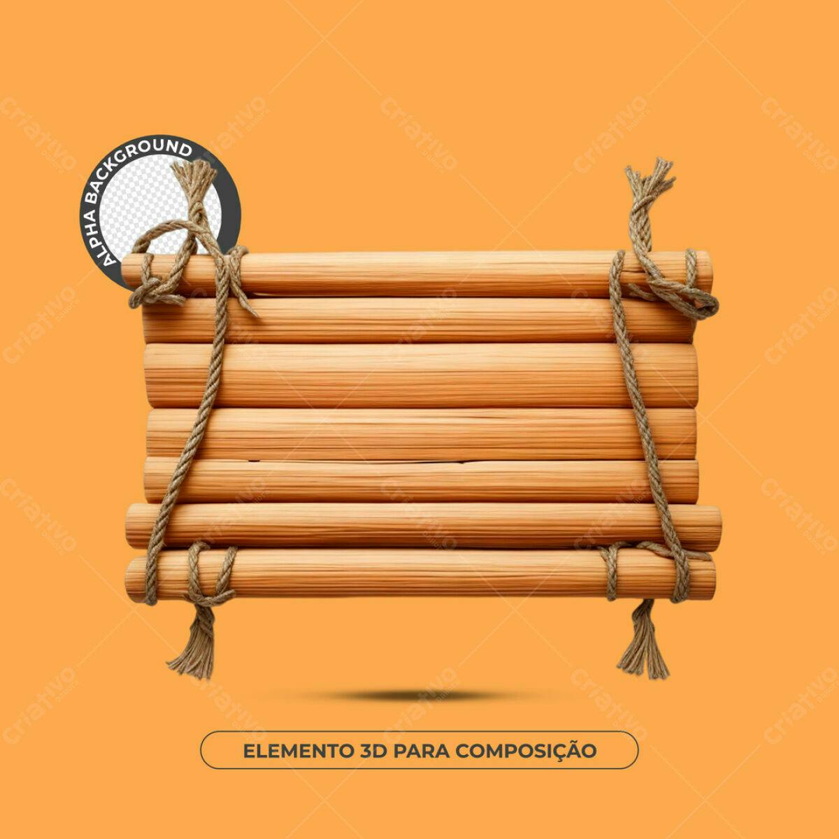 Elemento 3D de Madeira PSD Editável