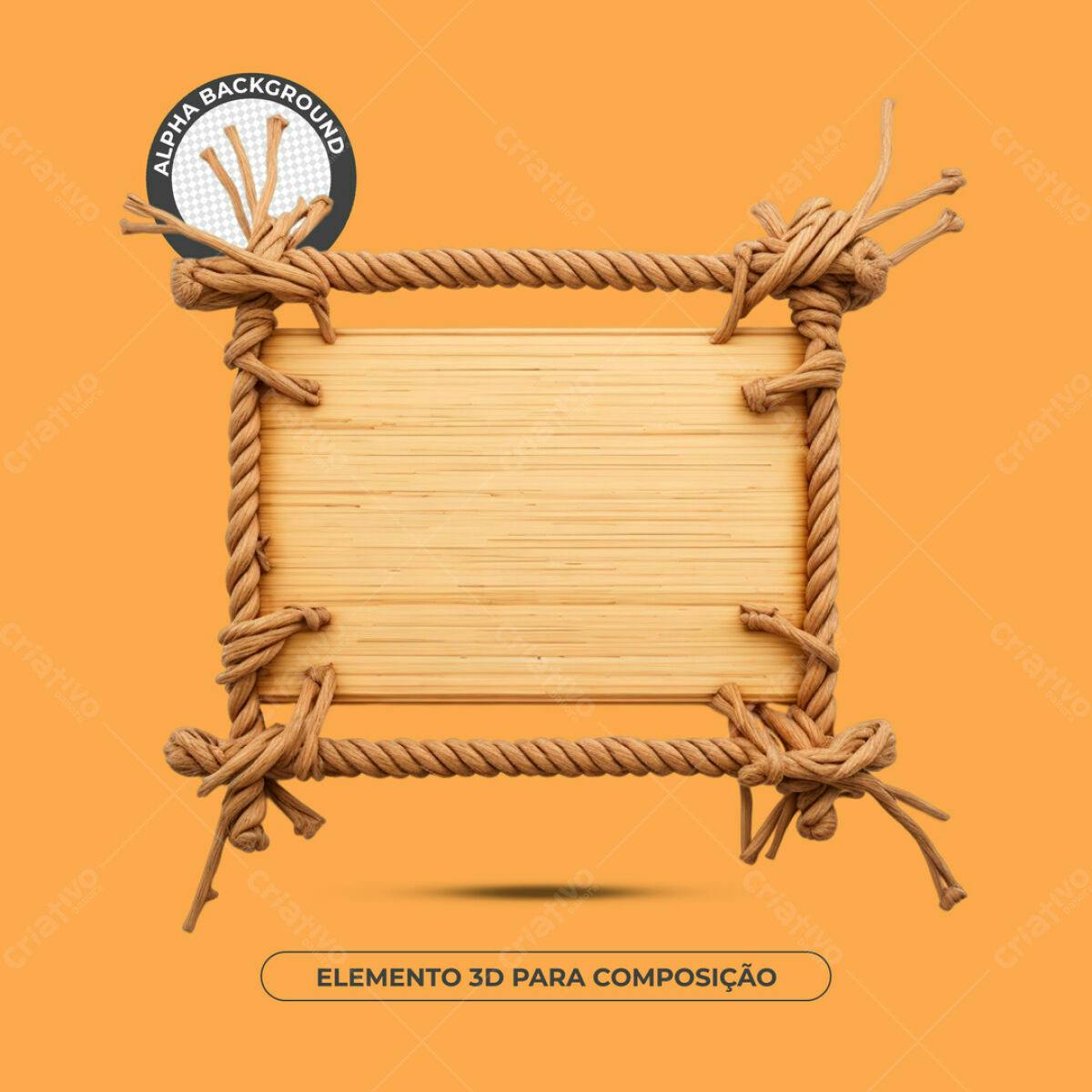 Elemento 3D de Madeira e Corda PSD Editável